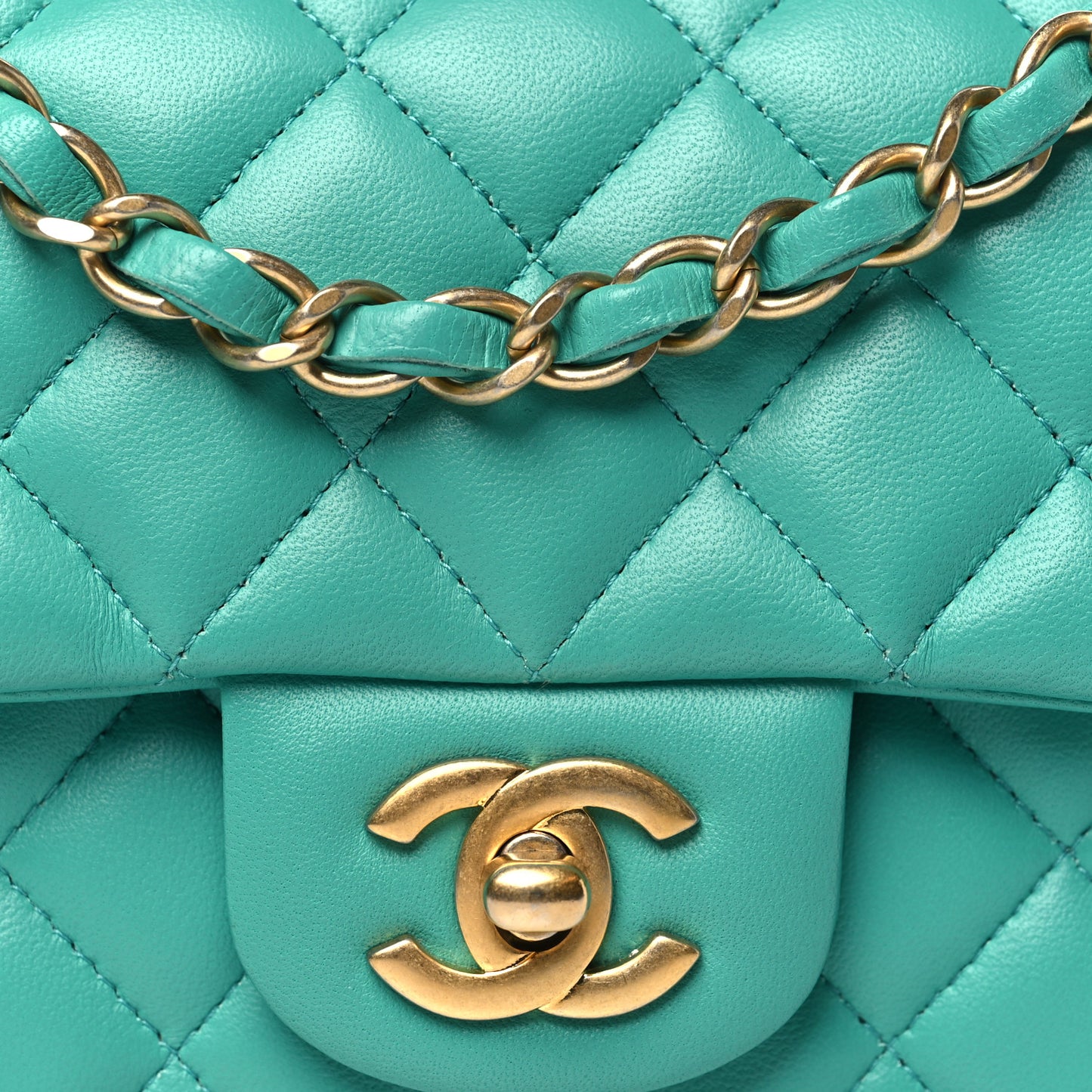 Lambskin Quilted Mini Rectangular Flap  Turquoise