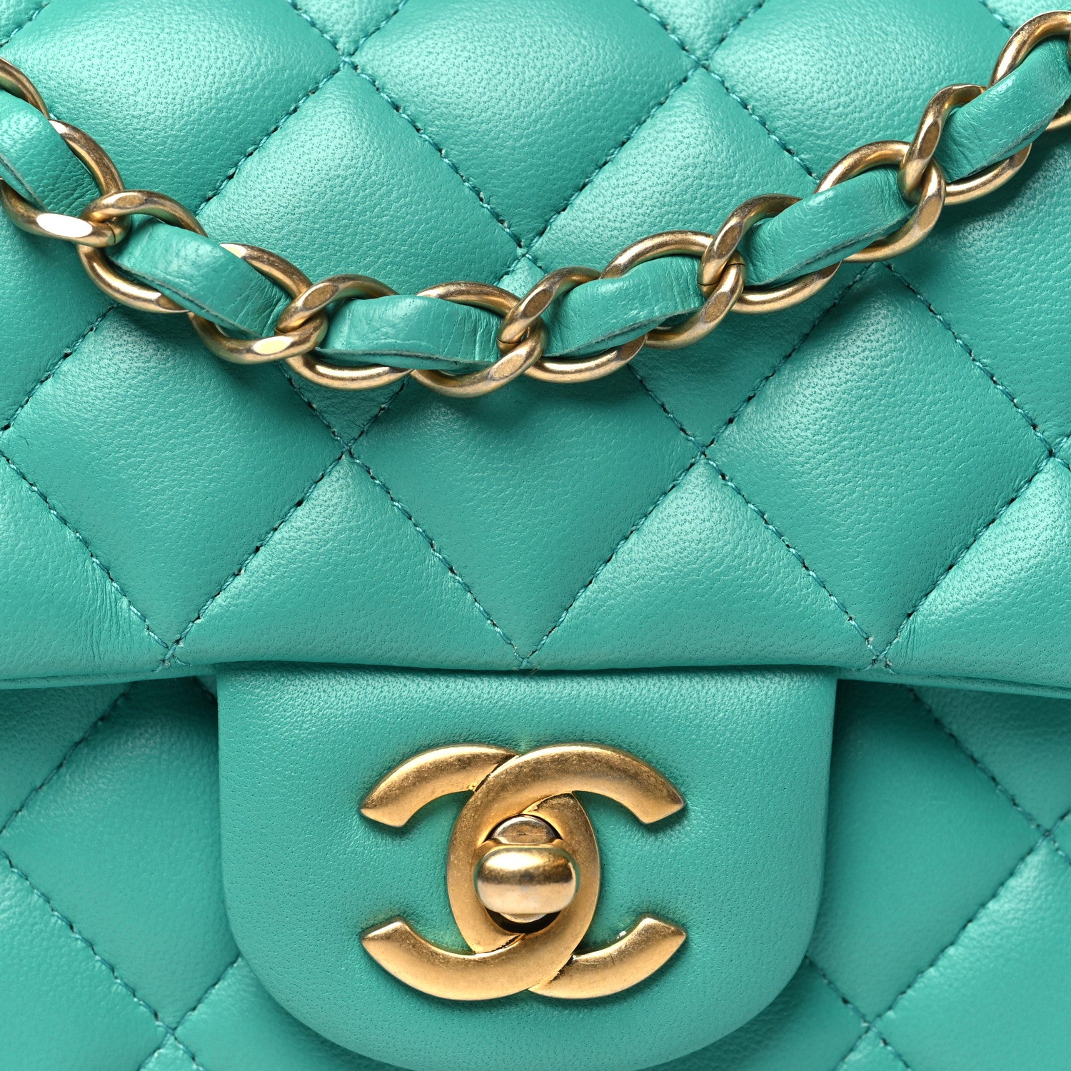 Chanel Lambskin Quilted Mini Rectangular Flap  Turquoise 8 of 10