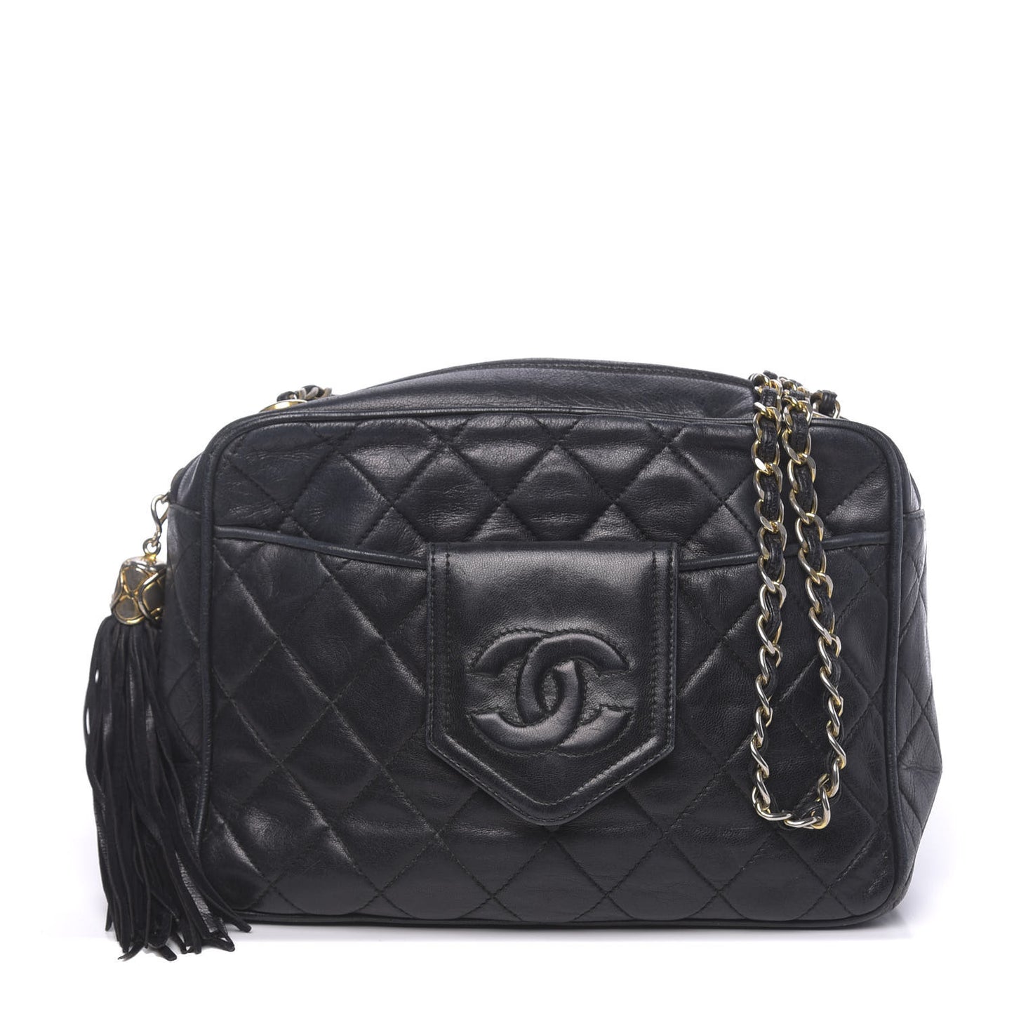 Lambskin Quilted CC Tassel Camera Bag Navy Blue