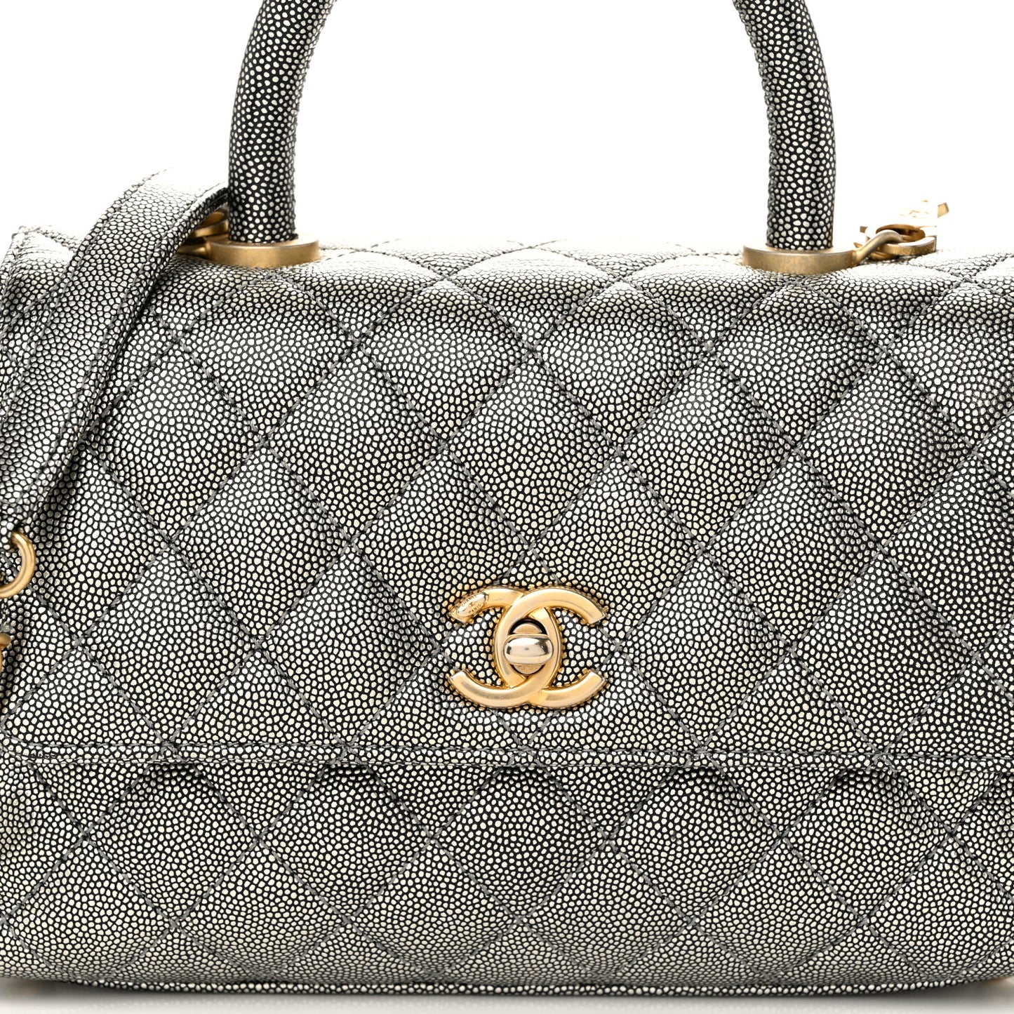 Metallic Caviar Quilted Mini Coco Handle Flap Silver