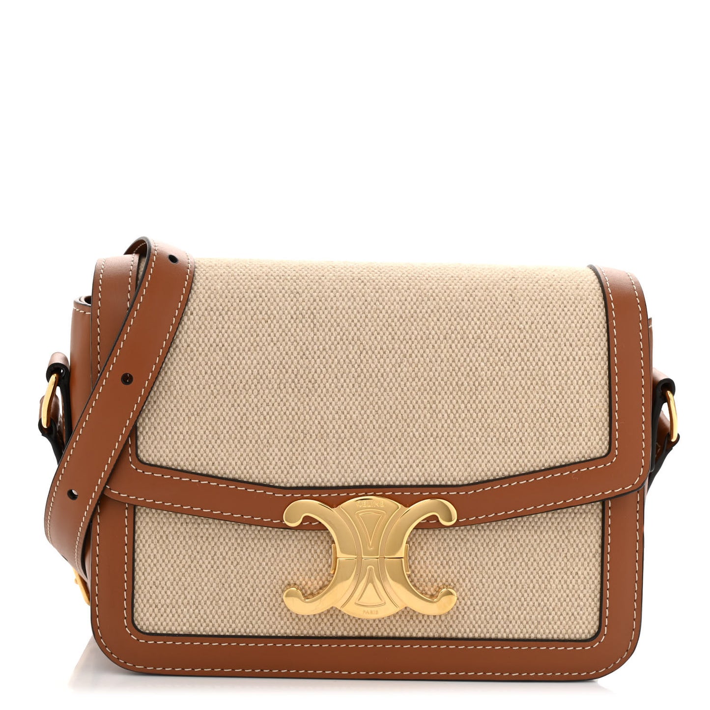 Canvas Calfskin Triomphe Medium Triomphe Bag Natural Tan