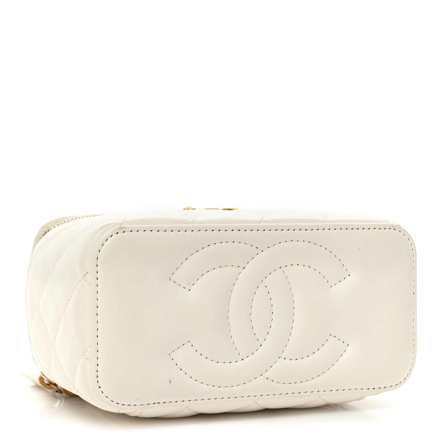Lambskin Resin Quilted Vanity Case With Chain White