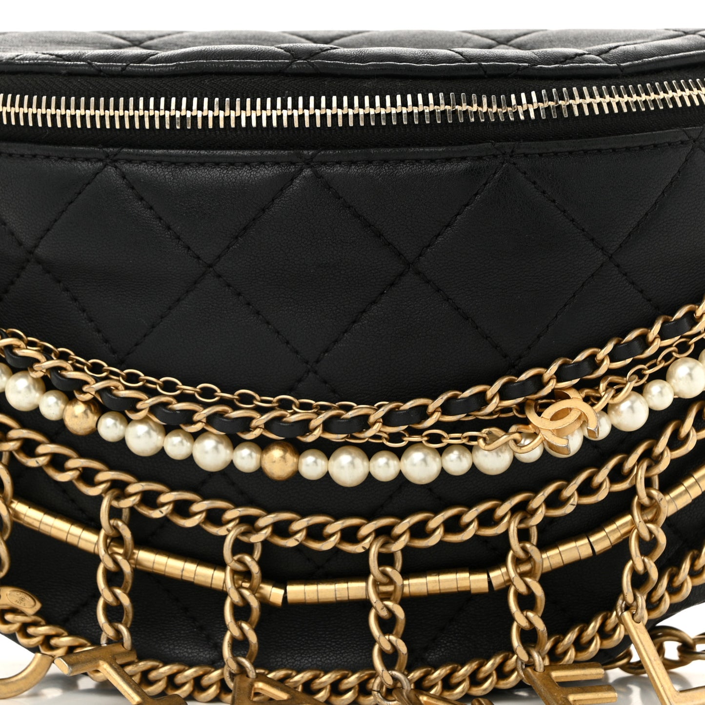 Lambskin Quilted All About Chains Waist Belt Bag Black