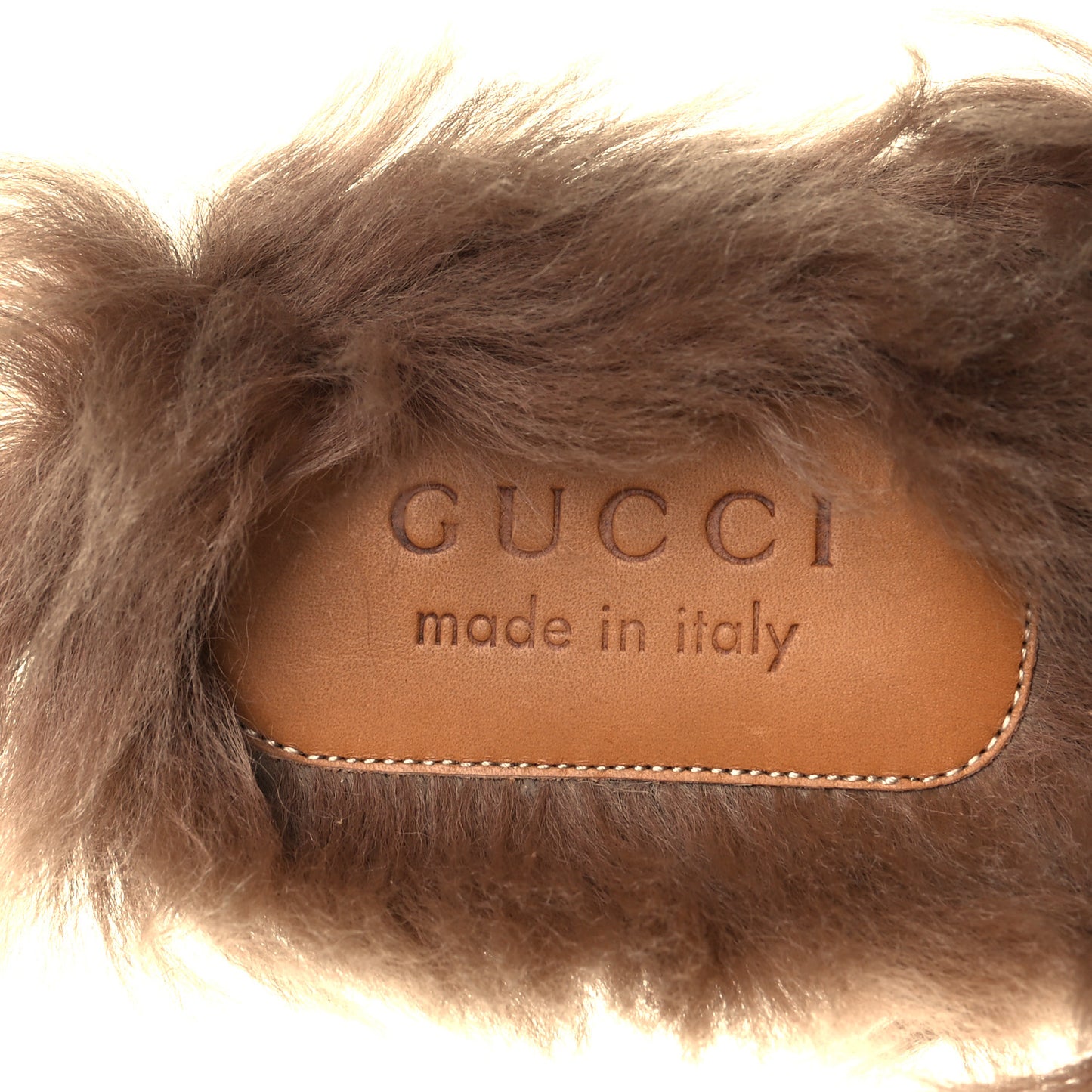 GG Monogram Fur Mens Princetown Slippers 7.5 Beige Ruggine Rust