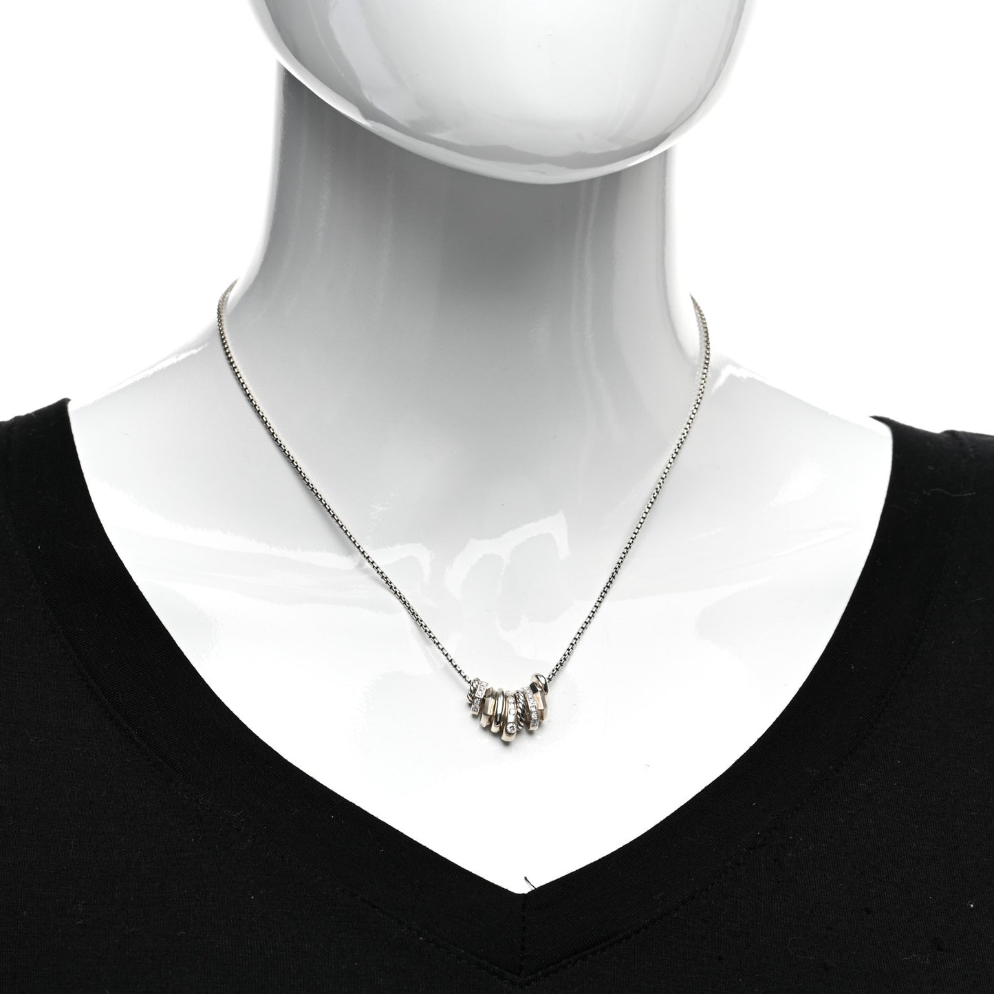 Sterling Silver Diamond Stax Rondelle Pendant Necklace