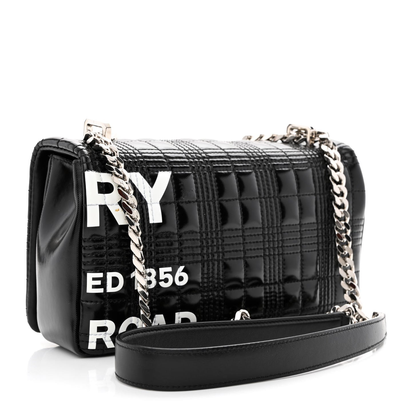 Patent Quilted Horseferry Print Small Lola Bag Black