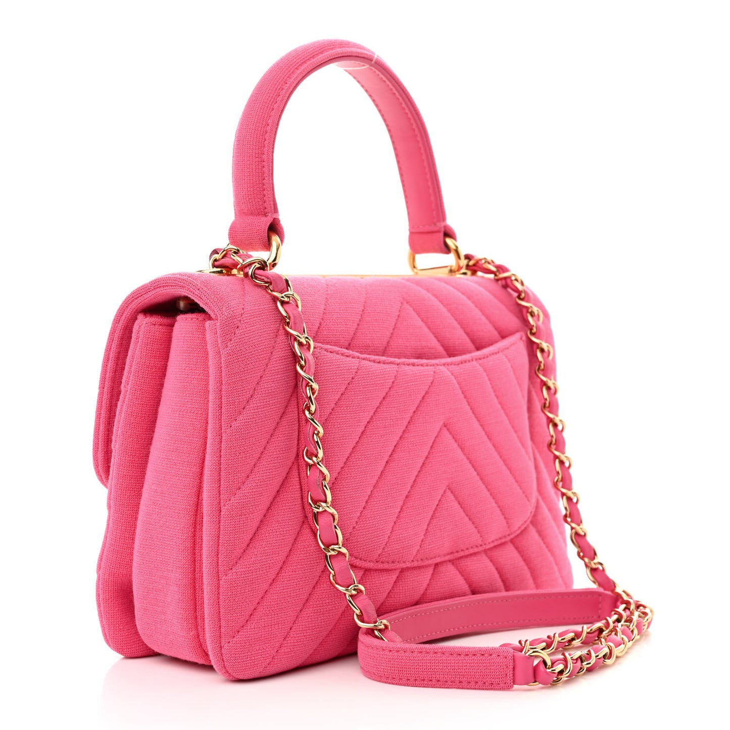 Jersey Chevron Quilted Small Trendy CC Dual Handle Flap Bag Pink