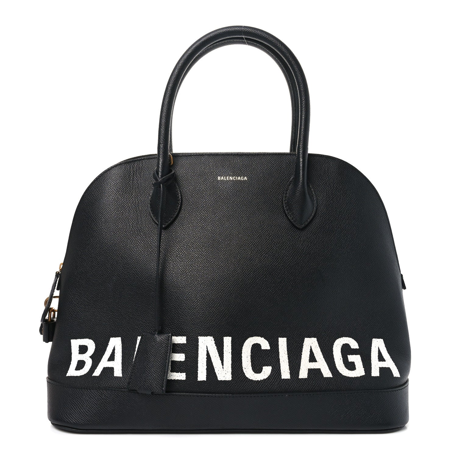 Balenciaga Signature Grained Calfskin Logo M Ville Top Handle Bag