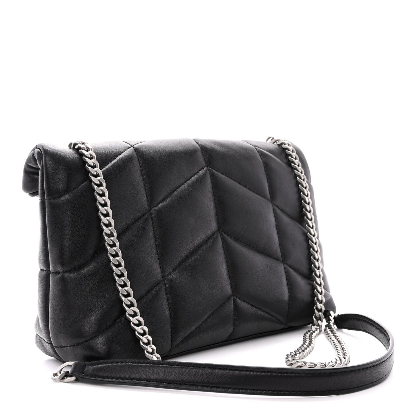 Lambskin Quilted Toy Loulou Puffer Monogram Chain Satchel Black