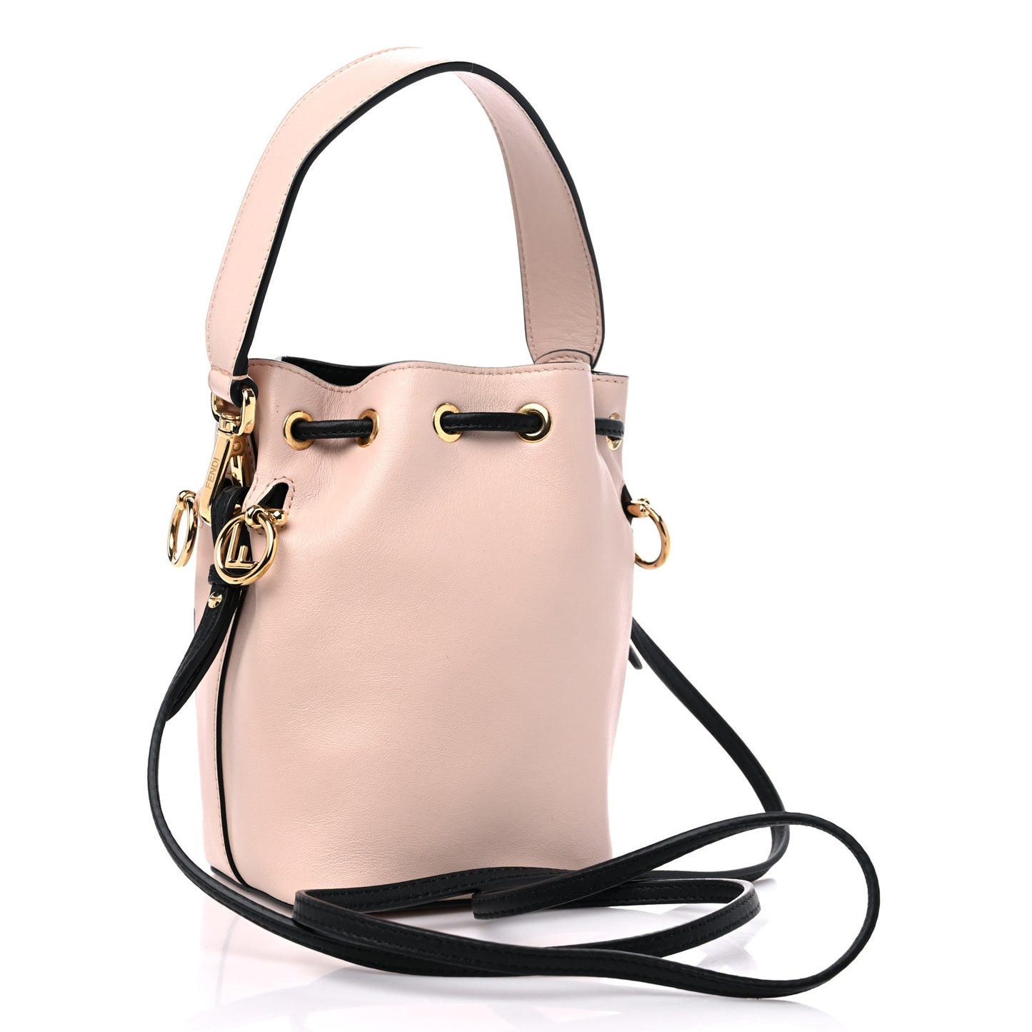 Vitello Fluffy Grace F is Fendi Logo Embossed Mini Mon Tresor Bucket Bag Rosa Quarzo Black