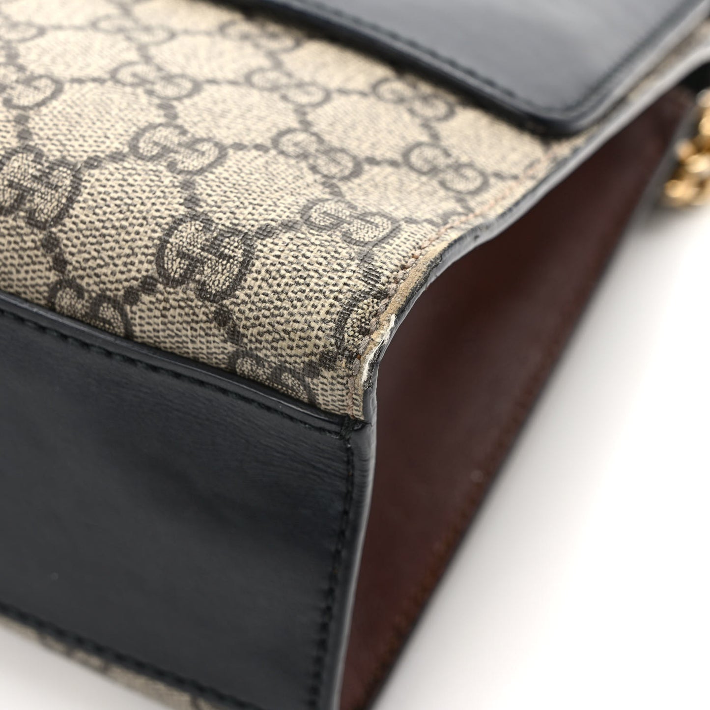 GG Supreme Monogram Calfskin Medium Padlock Shoulder Bag Beige Black Cuir
