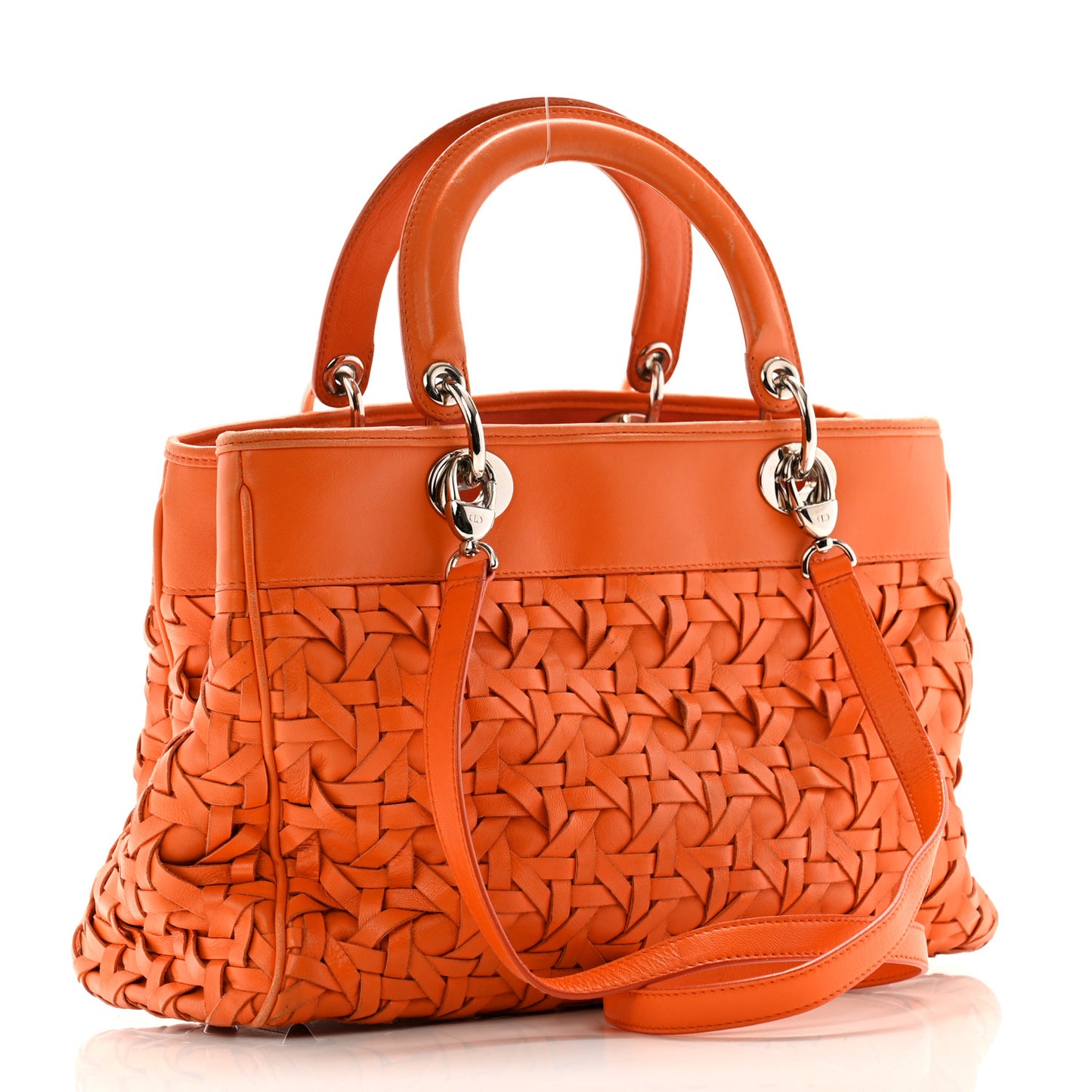 Lambskin Woven Lady Dior Avenue Tote Orange