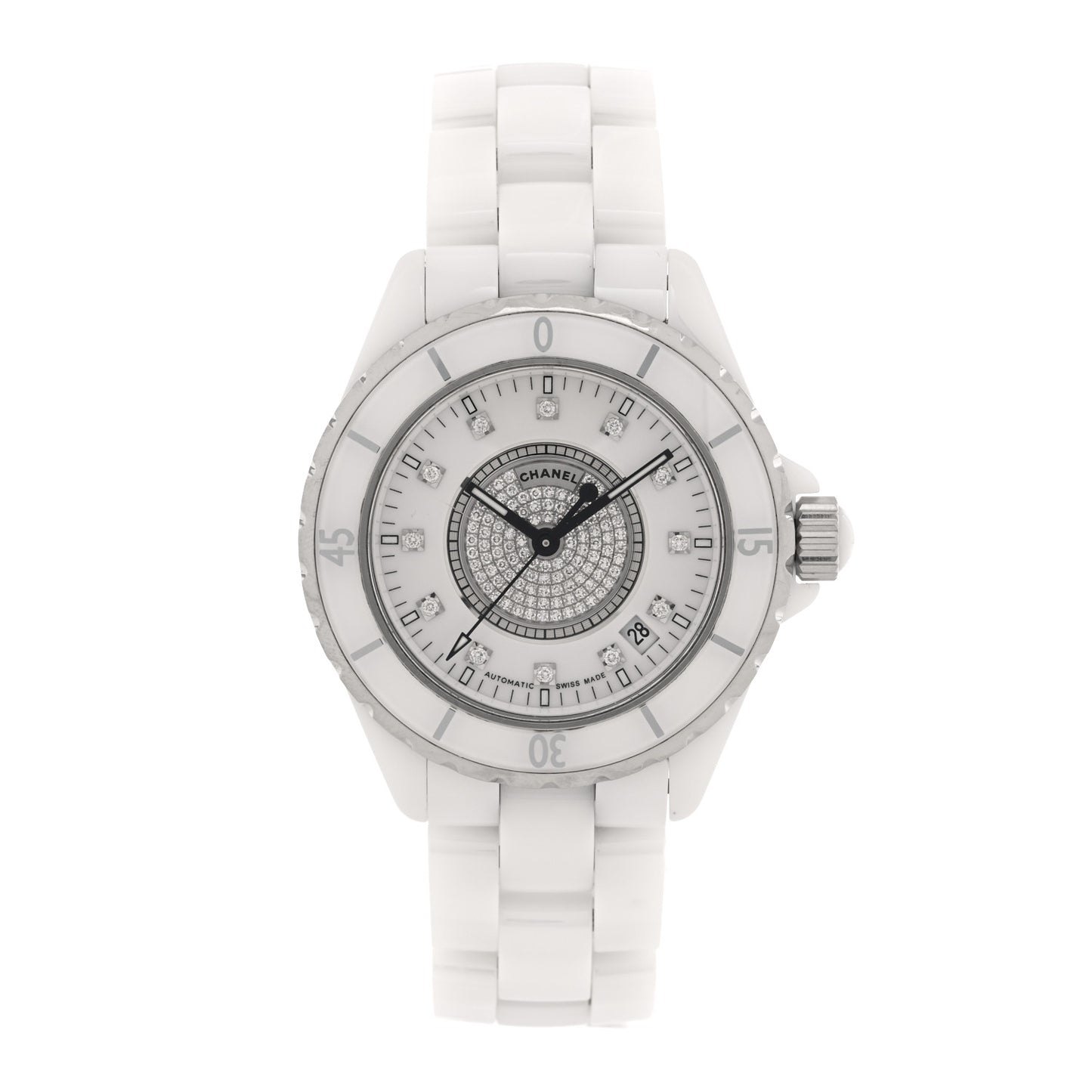 Stainless Steel Ceramic Diamond Dial 38mm J12 Automatic Watch White