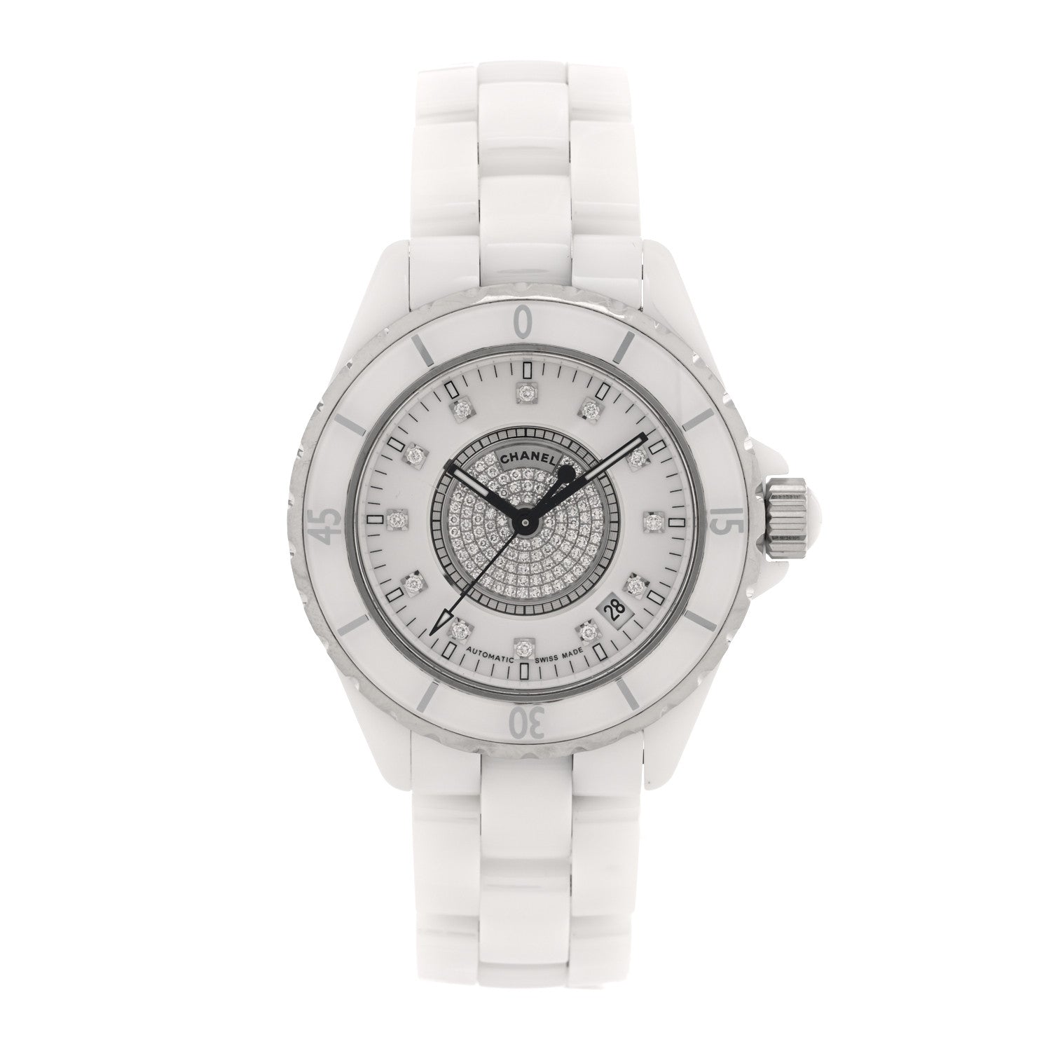 Chanel Stainless Steel Ceramic Diamond Dial 38mm J12 Automatic Watch White 1 of 4
