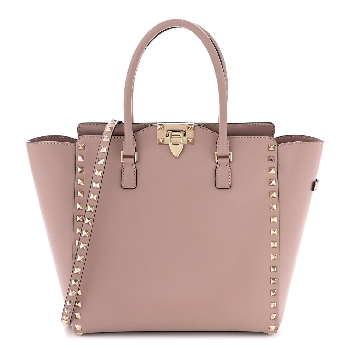 Vitello Rockstud Double Handle Tote Poudre