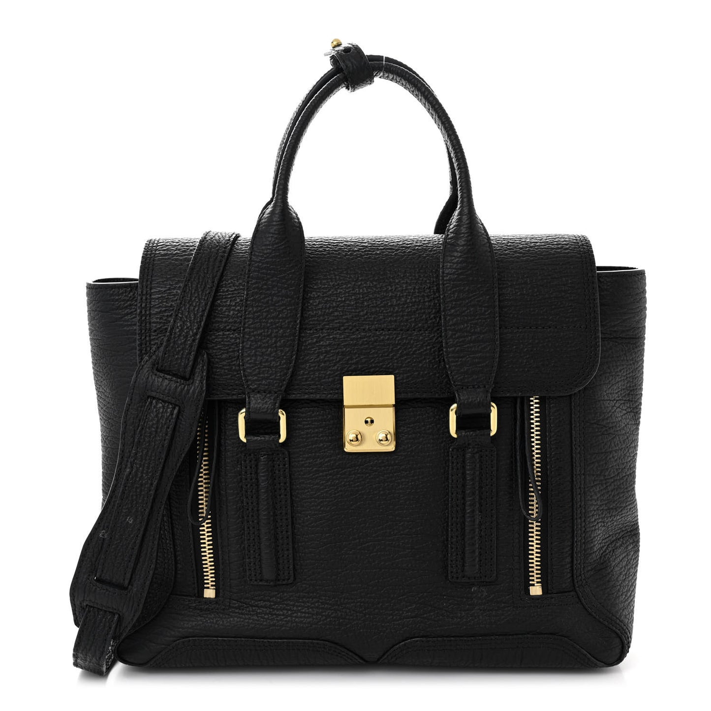Textured Calfskin Medium Pashli Satchel Black