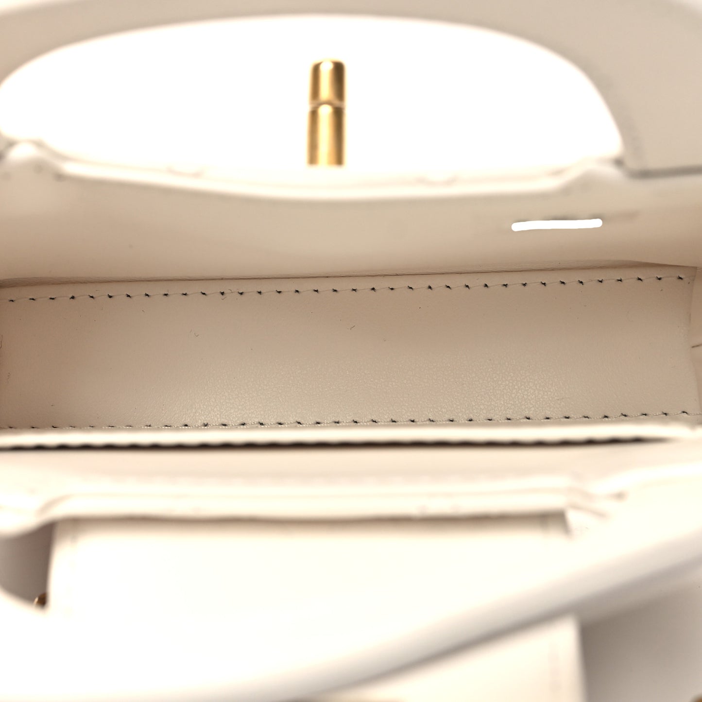 Shiny Aged Calfskin Quilted Mini Nano Kelly Shopper White