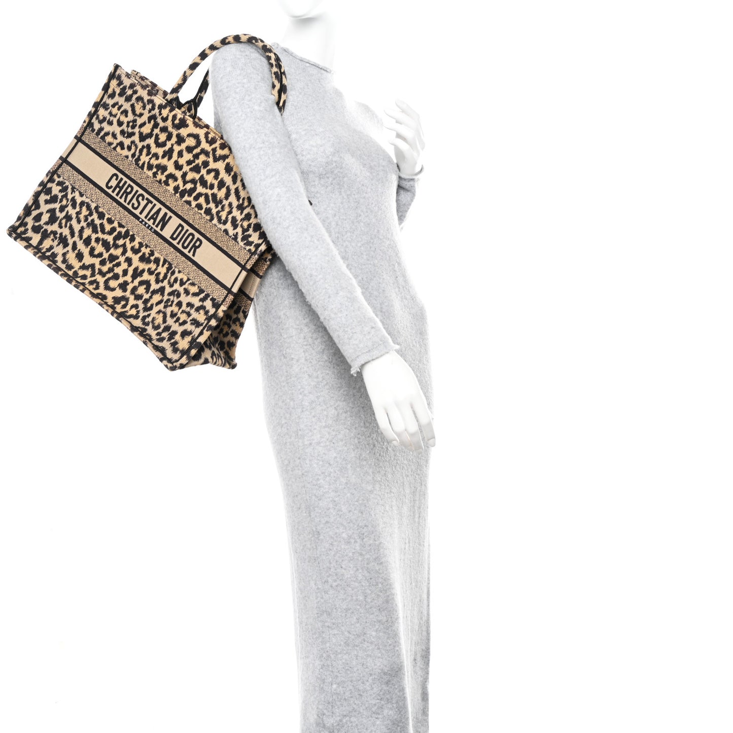 Canvas Mizza Embroidered Large Leopard Book Tote Beige