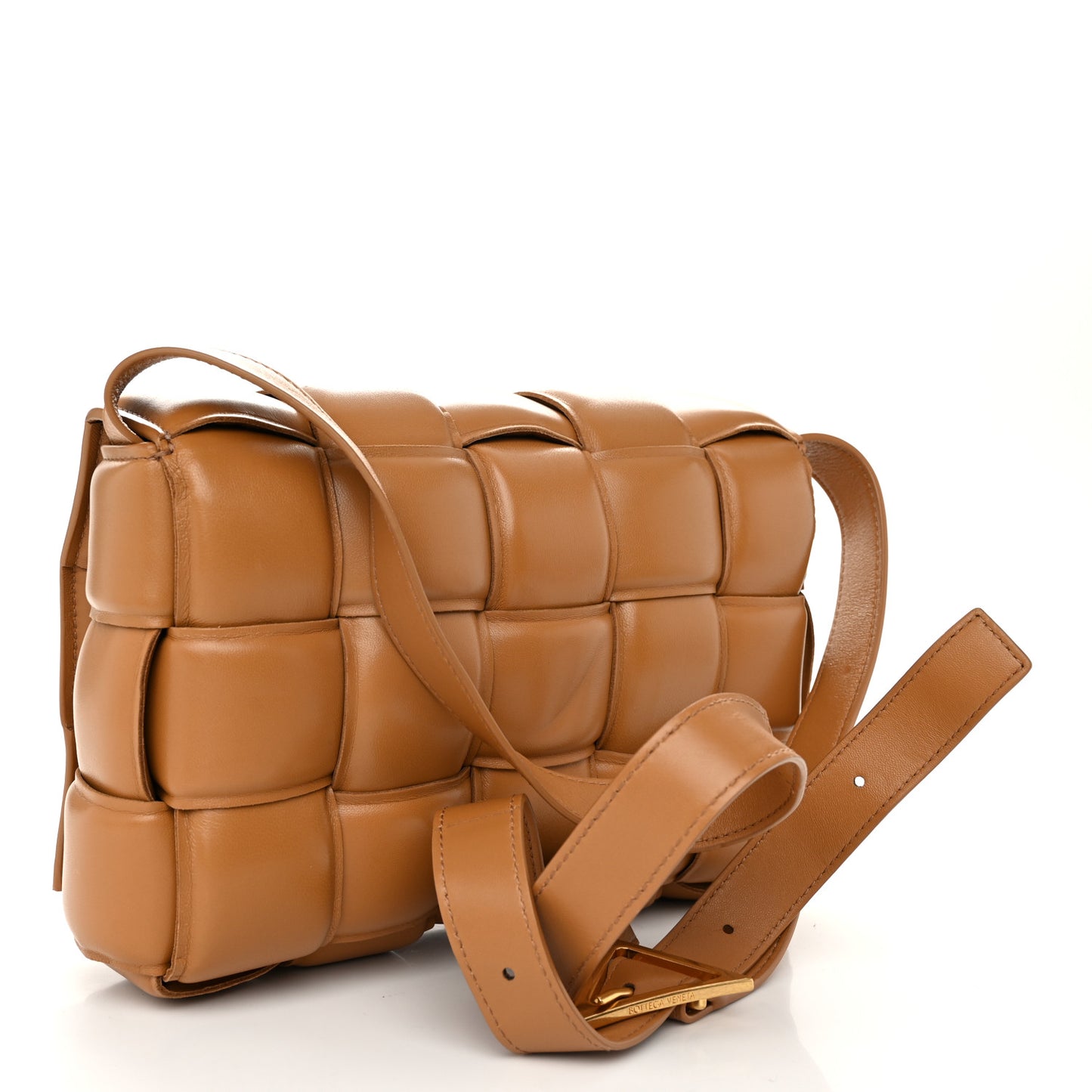Nappa Maxi Intreccio Padded Cassette Crossbody Bag Caramel