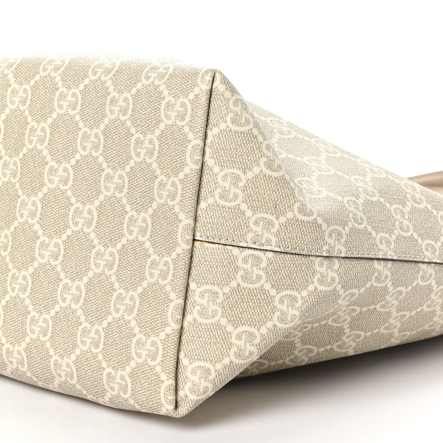 GG Supreme Monogram Textured Dollar Calfskin Web Medium Ophidia Shopping Tote Beige Mystic White Oatmeal