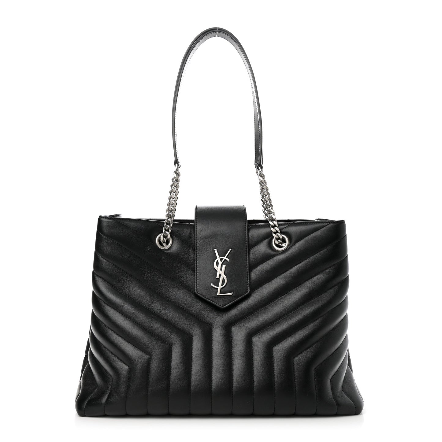 Calfskin Y Quilted Monogram Large Loulou Shopper Black