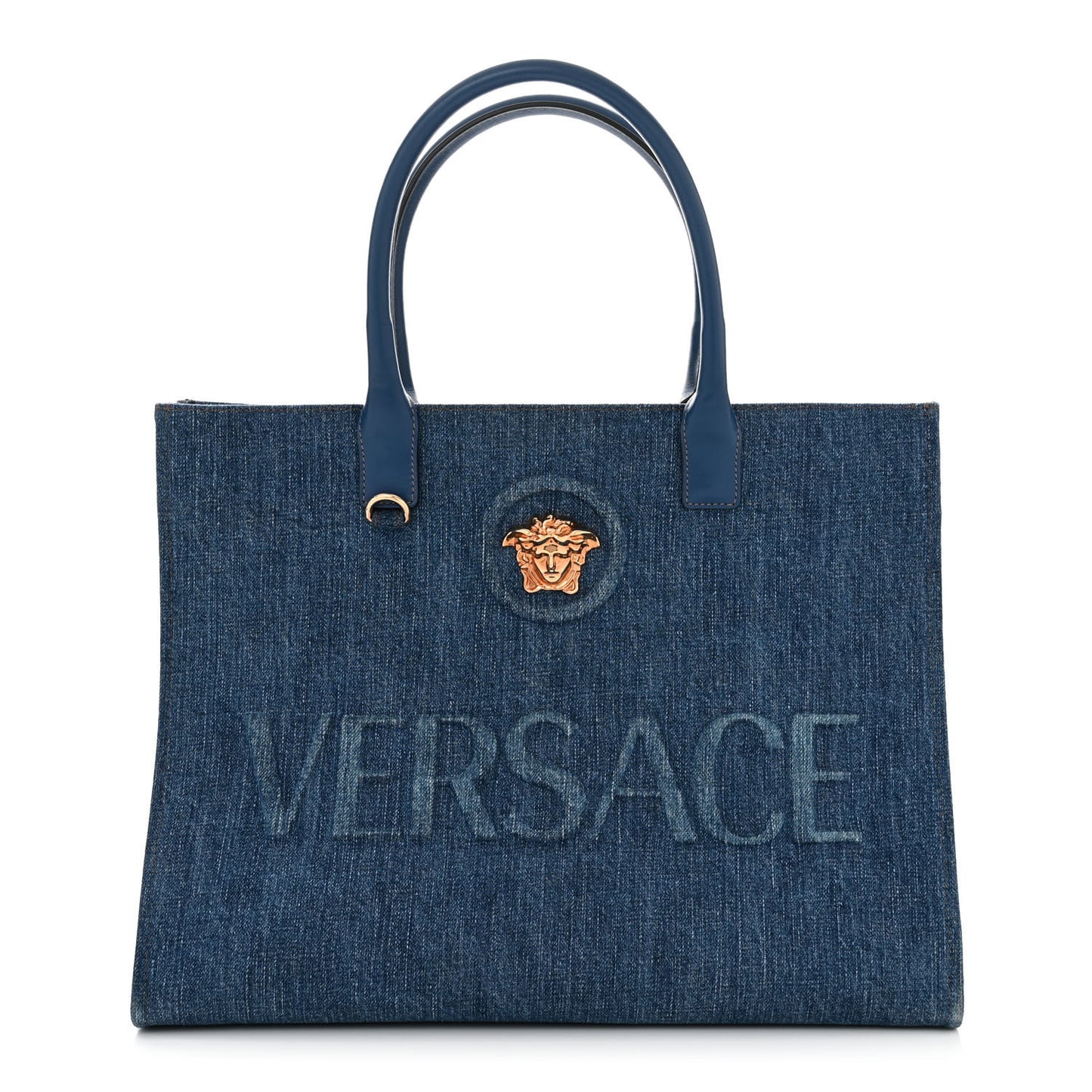 Denim Calfskin La Medusa Tote Bag Blue