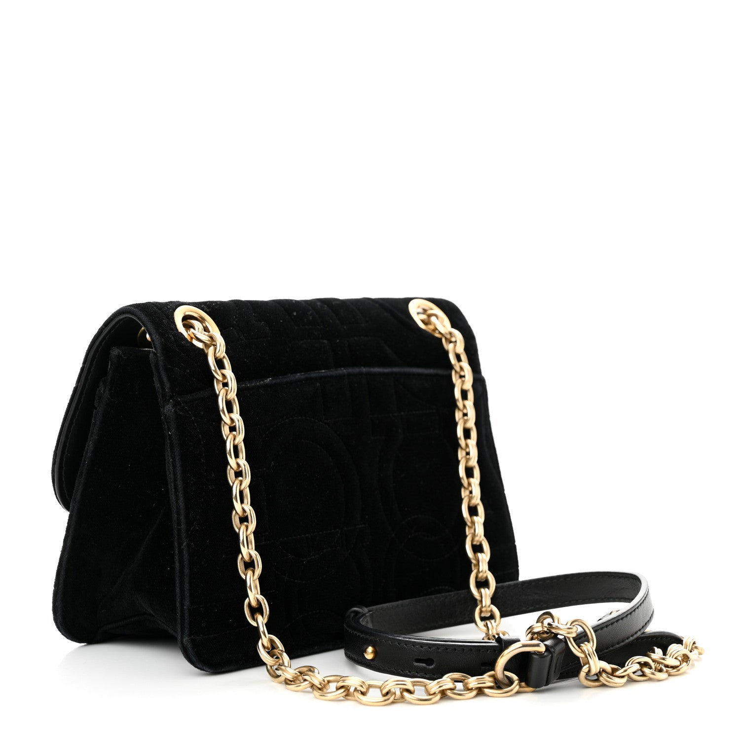 Salvatore Ferragamo Velvet Quilted Gancini Flap Bag Black 3 of 11