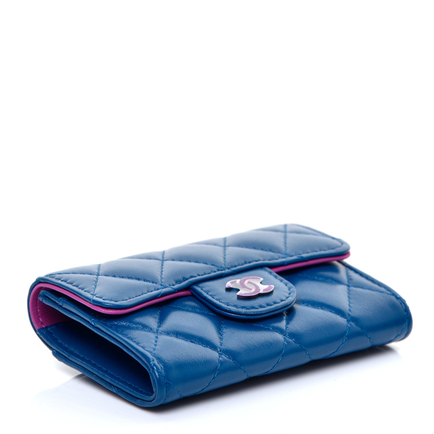 Chanel Lambskin Quilted Flap Card Holder Wallet Blue Pink 4 of 9