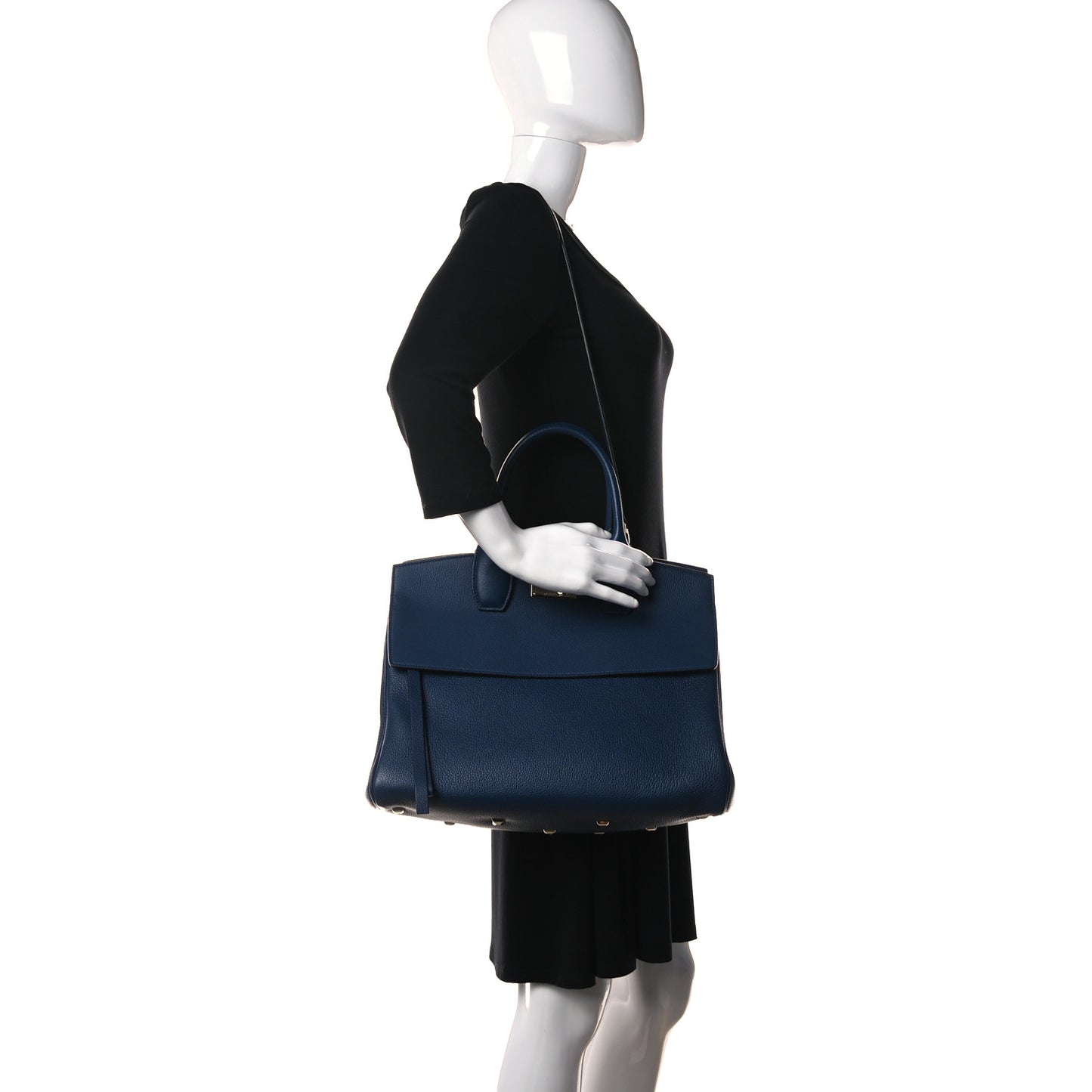 Calfskin Large Studio Top Handle Bag Navy