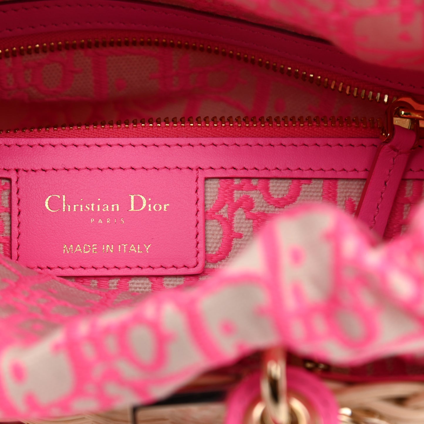 Wicker Oblique Medium Lady Dior Bag Fluorescent Pink
