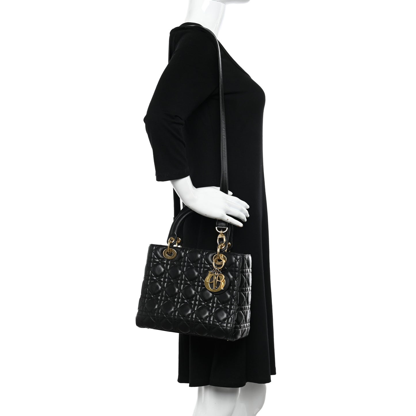 Lambskin Cannage Medium Lady Dior Black