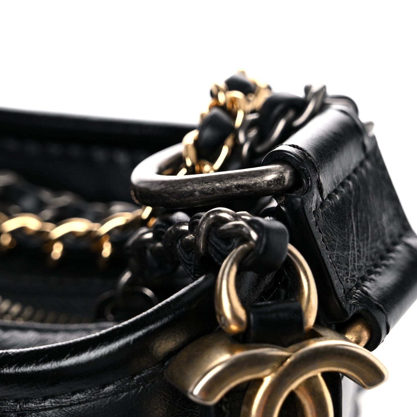 Aged Calfskin Quilted Small Gabrielle Hobo Black
