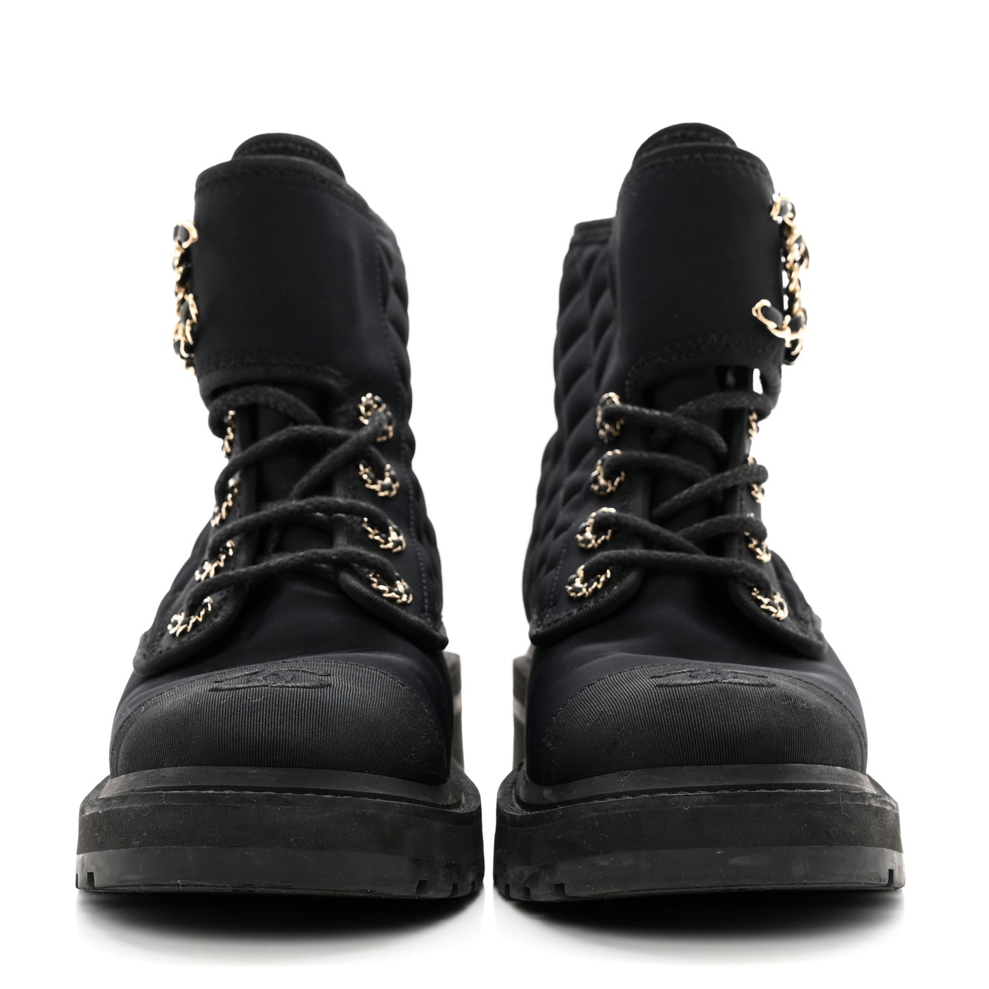 Fabric Grosgrain Quilted Cap Toe Lace Up Combat Boots 37 Black