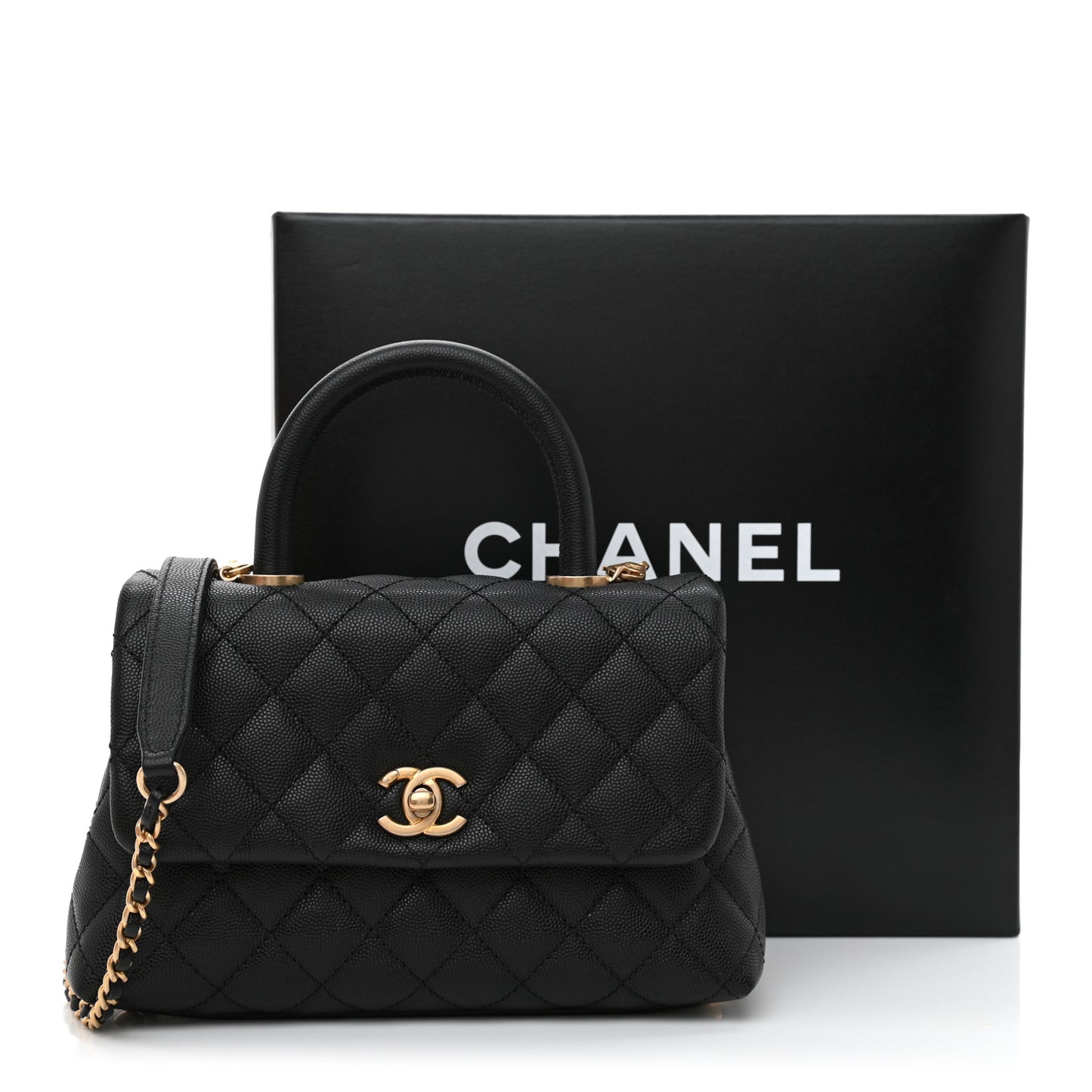 Caviar Quilted Mini Coco Handle Flap Black