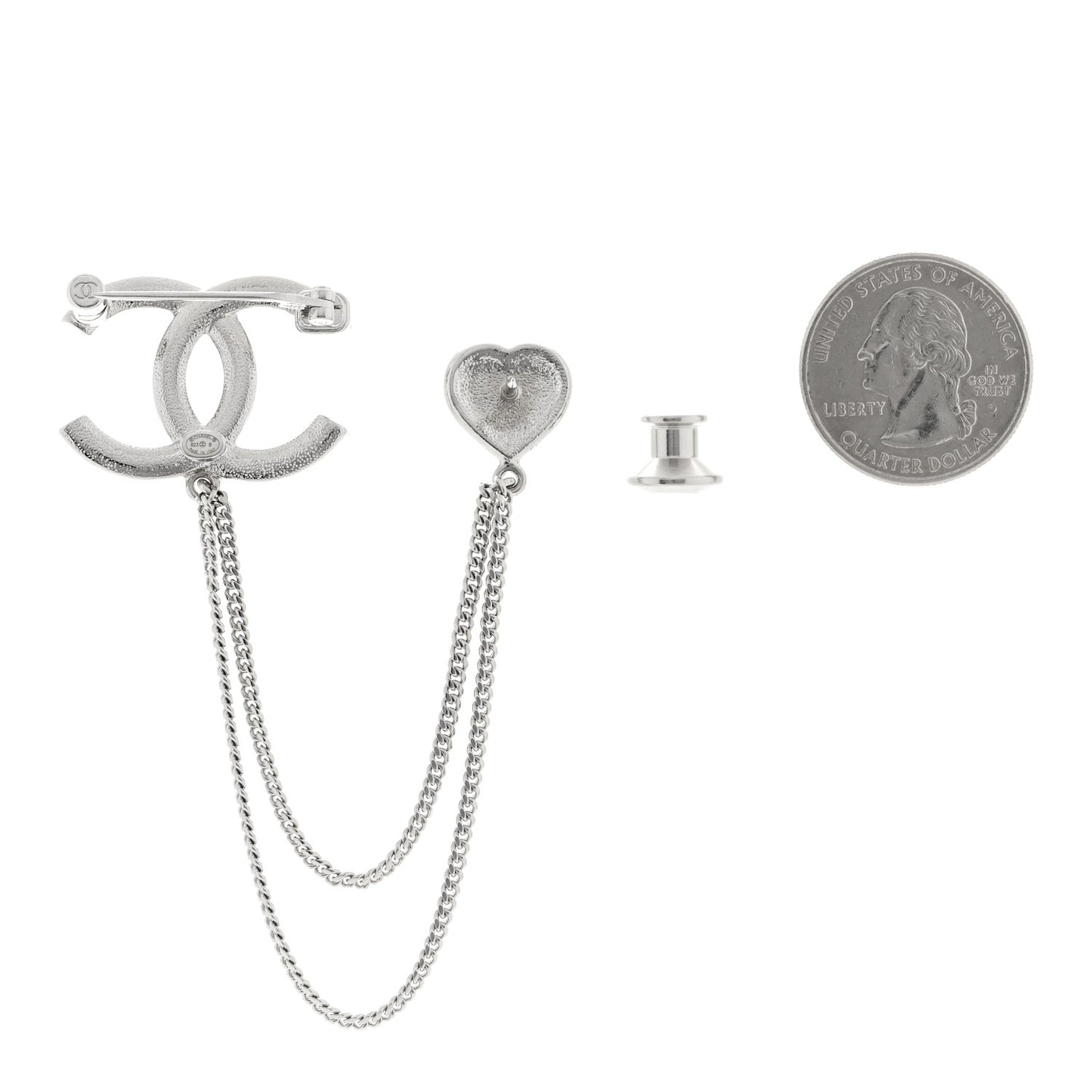 Diamente Pearl Multi Strand Chain CC Heart Brooch Silver Pearly White