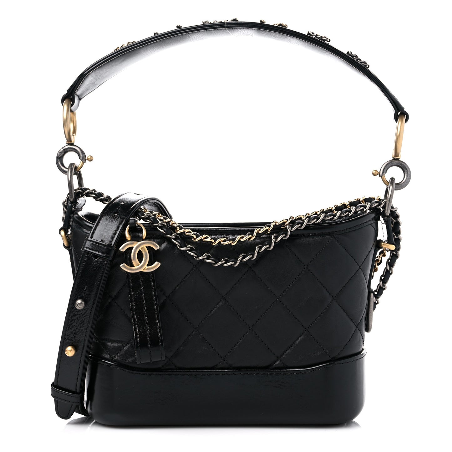 Aged Calfskin Quilted Small Gabrielle Logo Hobo Black