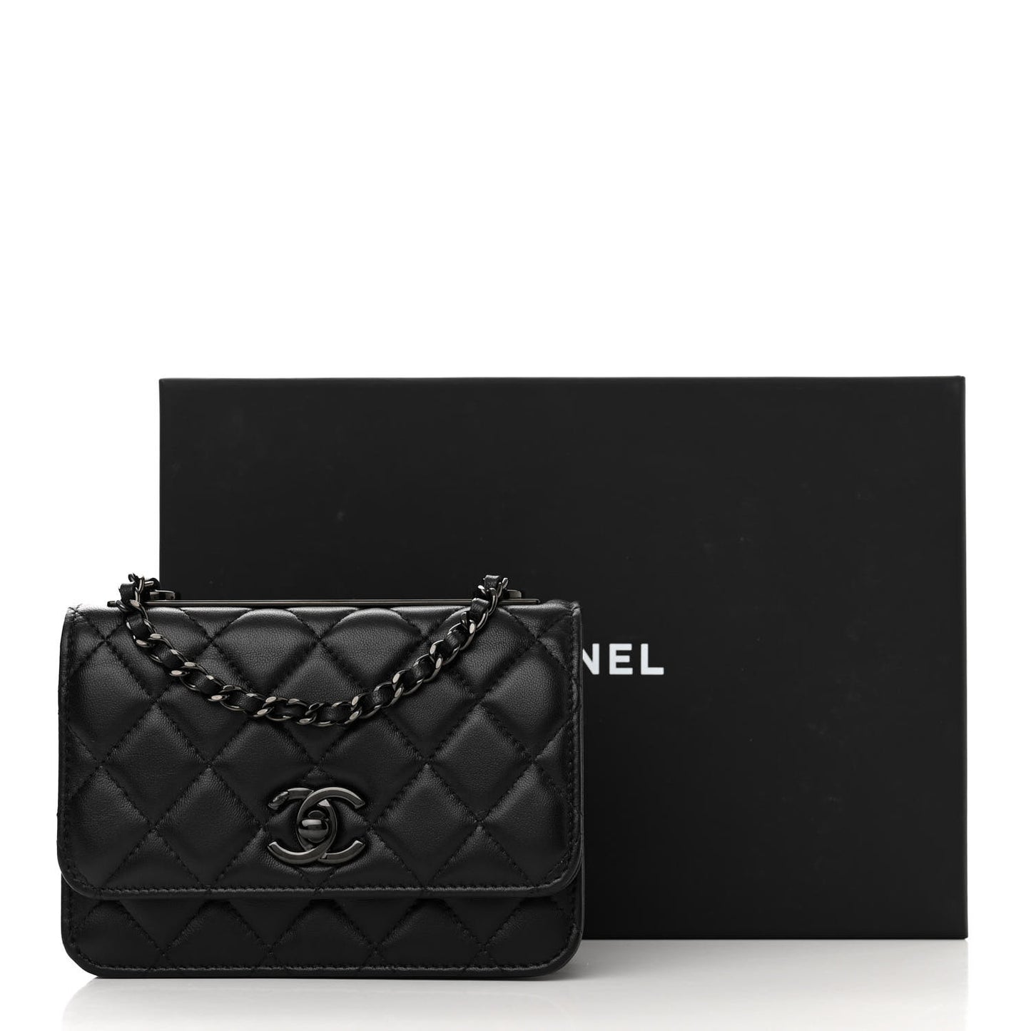 Lambskin Quilted Mini Trendy CC Wallet On Chain WOC So Black