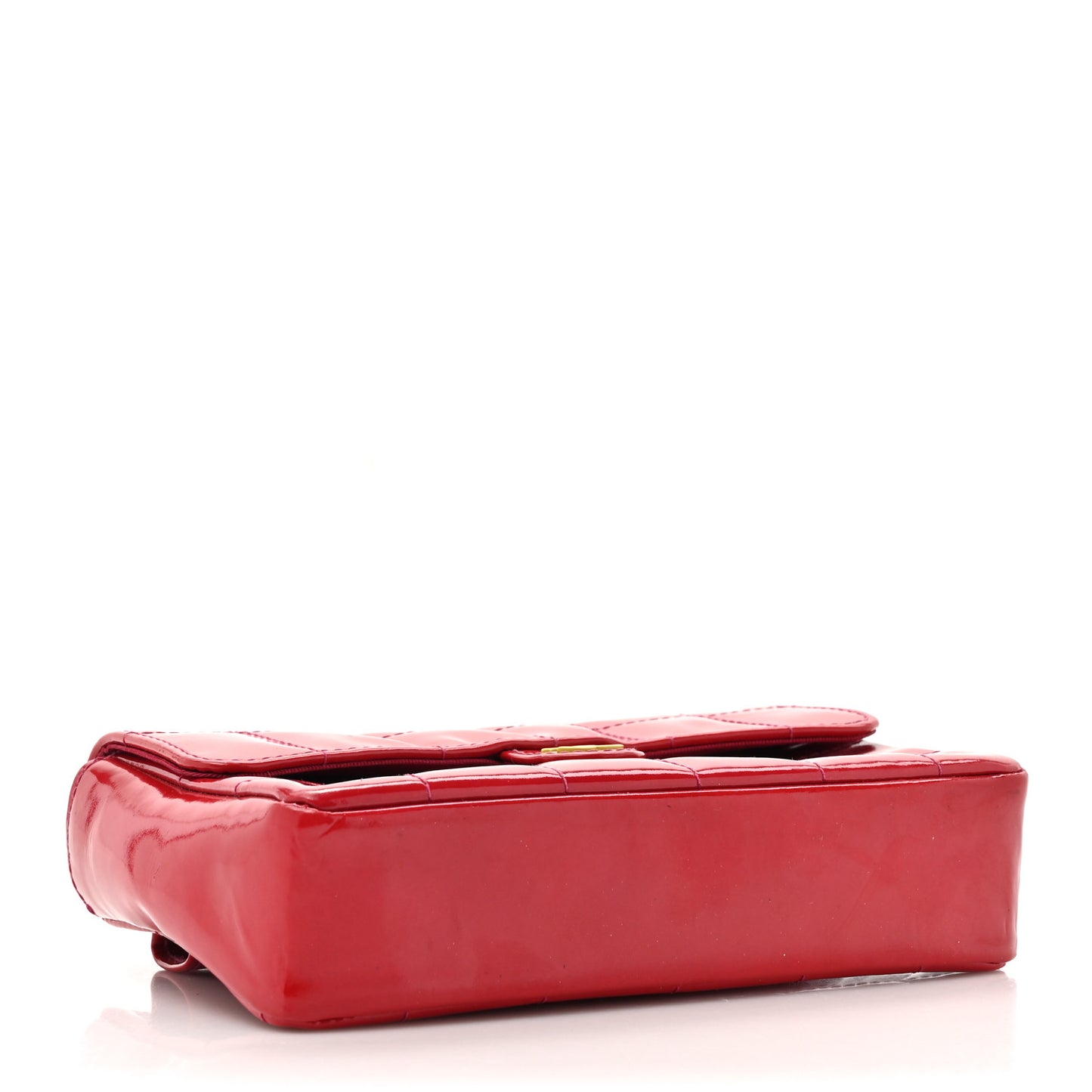 Patent Square Quilted Extra Mini Convertible Flap Belt Bag Red