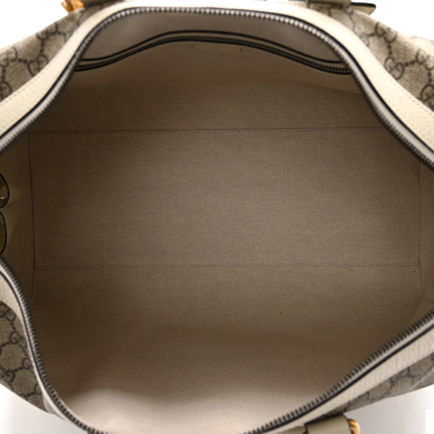 GG Supreme Monogram Textured Dollar Calfskin Web Medium Ophidia Duffle Bag Beige Ebony Mystic White