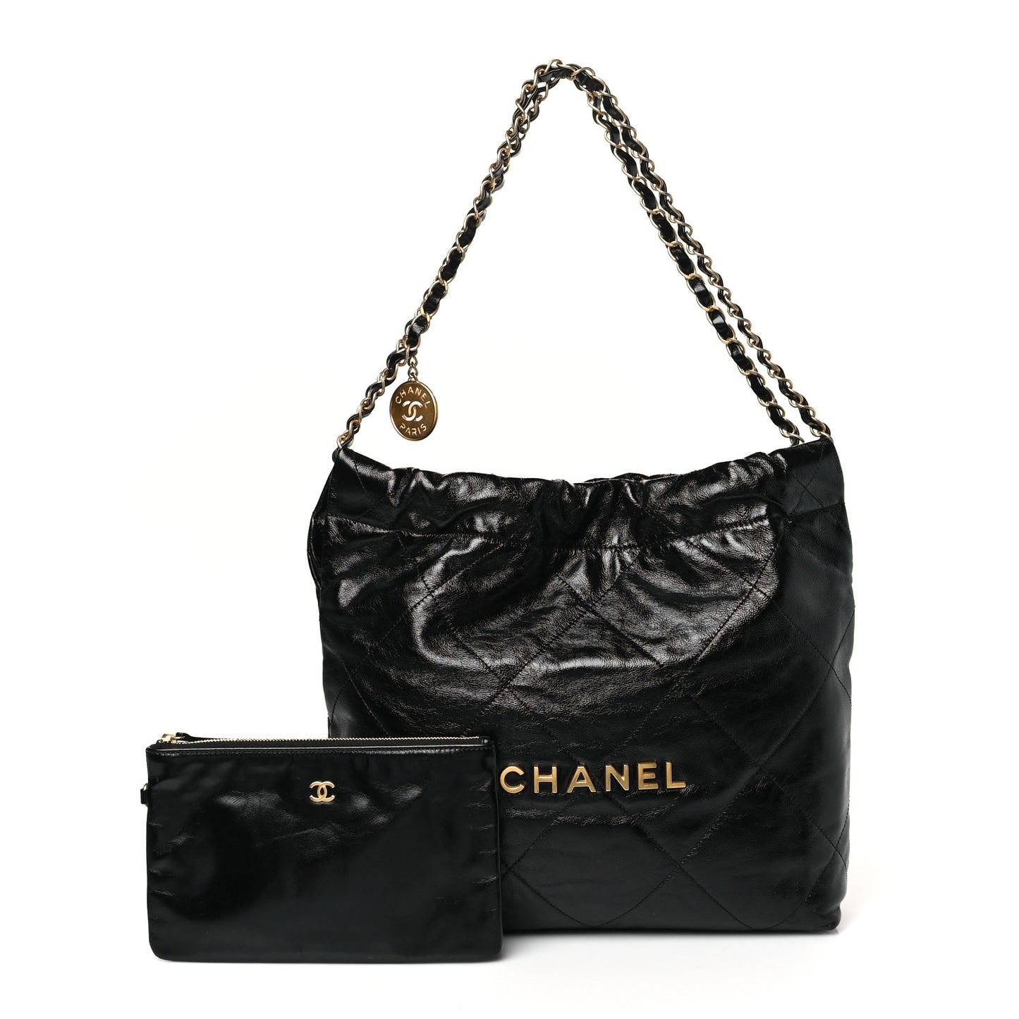 Shiny Calfskin Quilted Small Chanel 22 Black