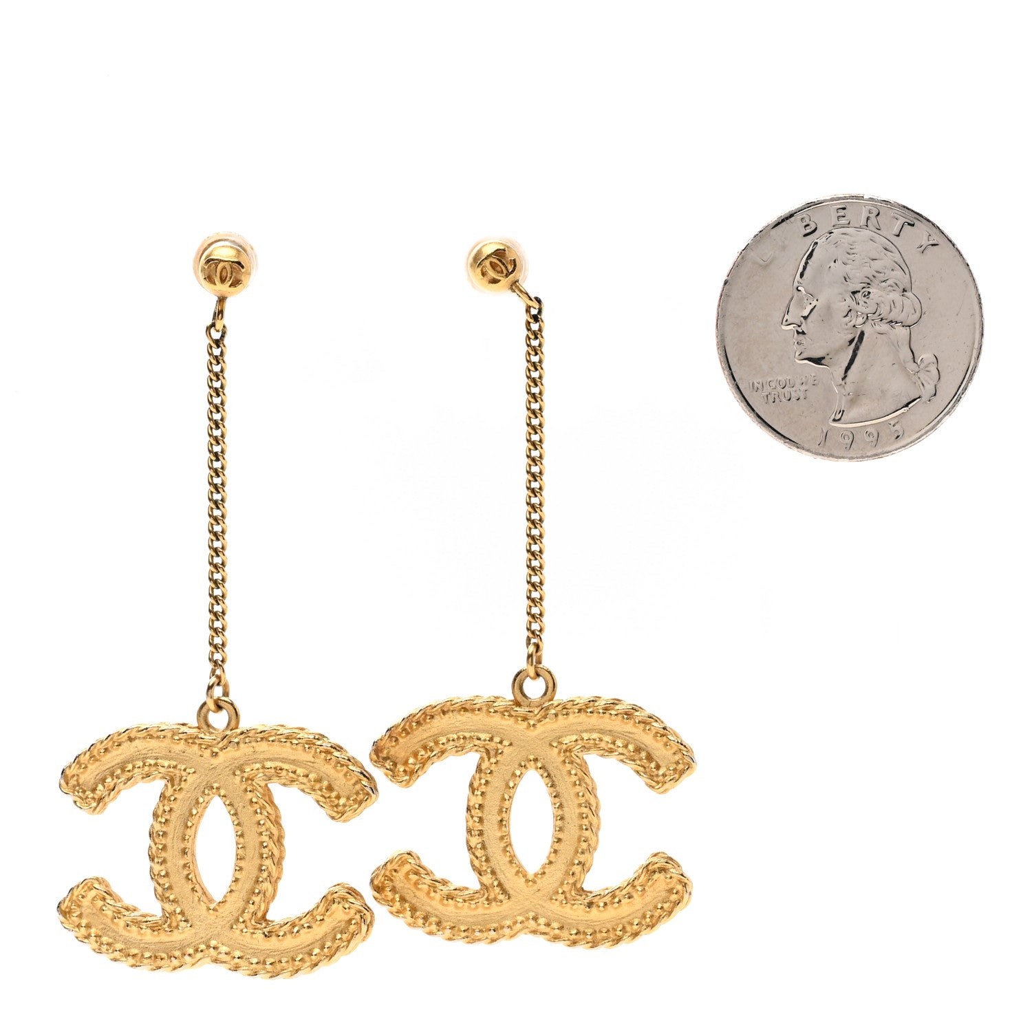 Chanel CC Drop Earrings Matte Gold 2 of 4