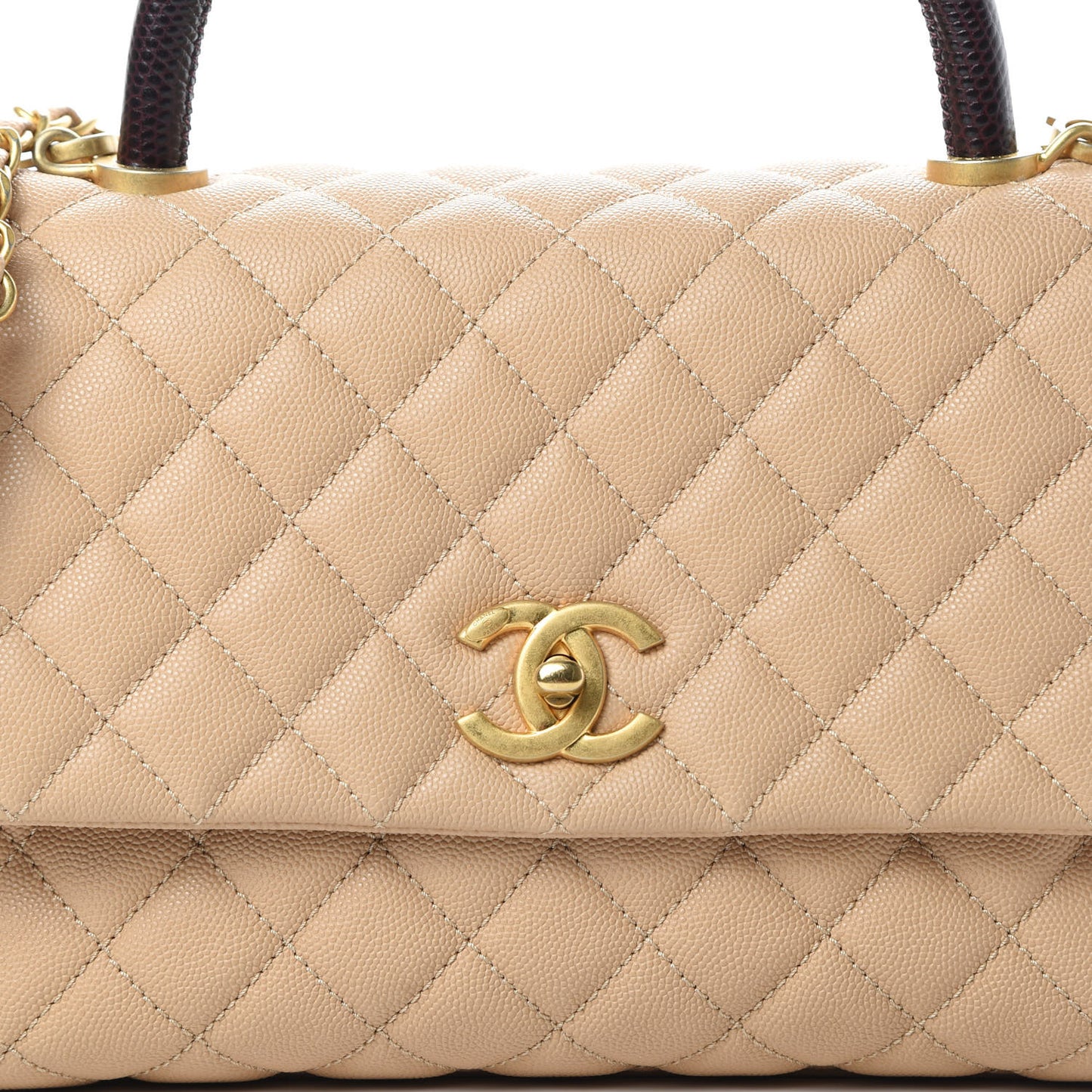 Caviar Lizard Embossed Quilted Small Coco Handle Flap Beige