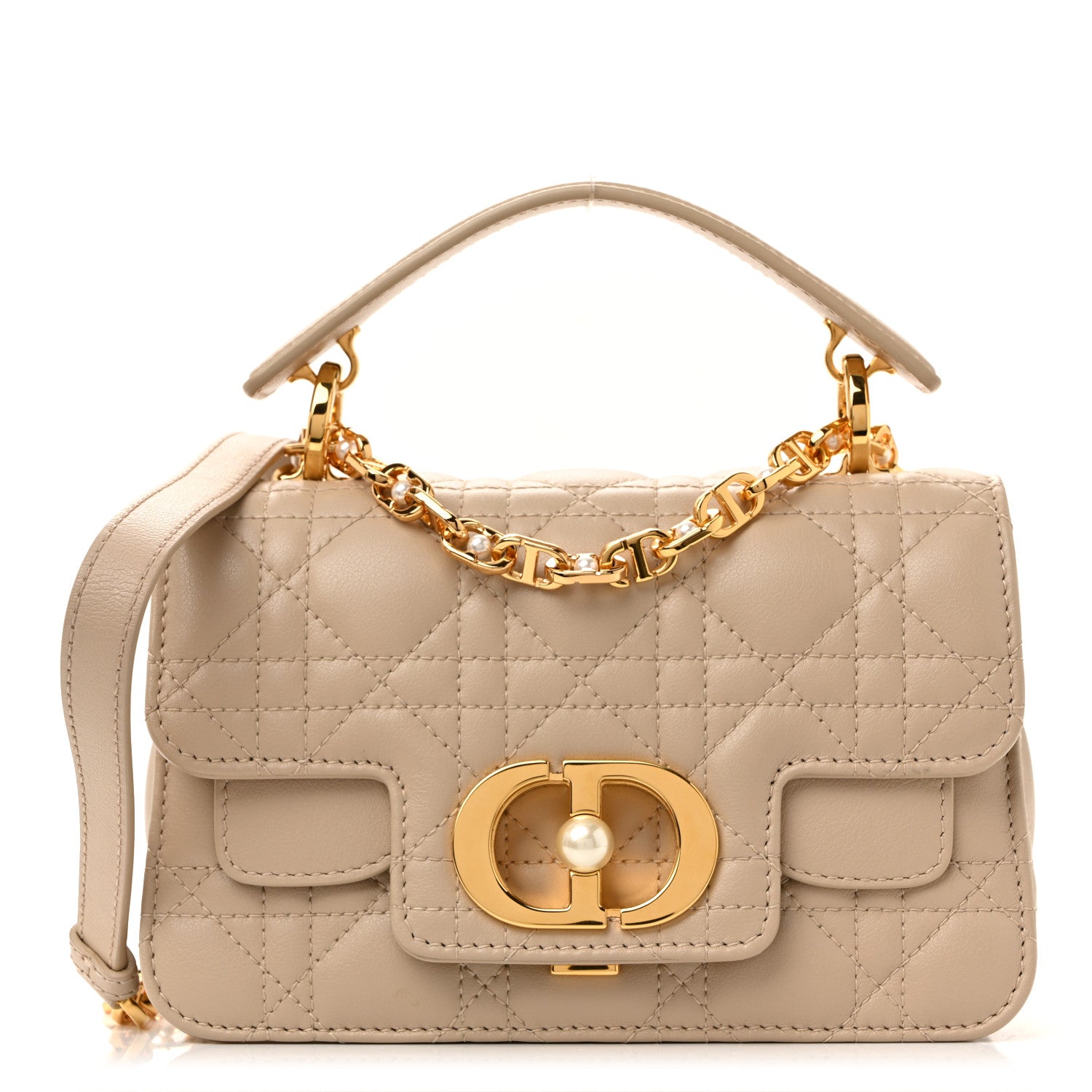 Christian Dior Lambskin Cannage Mini Jolie Top Handle Bag Beige