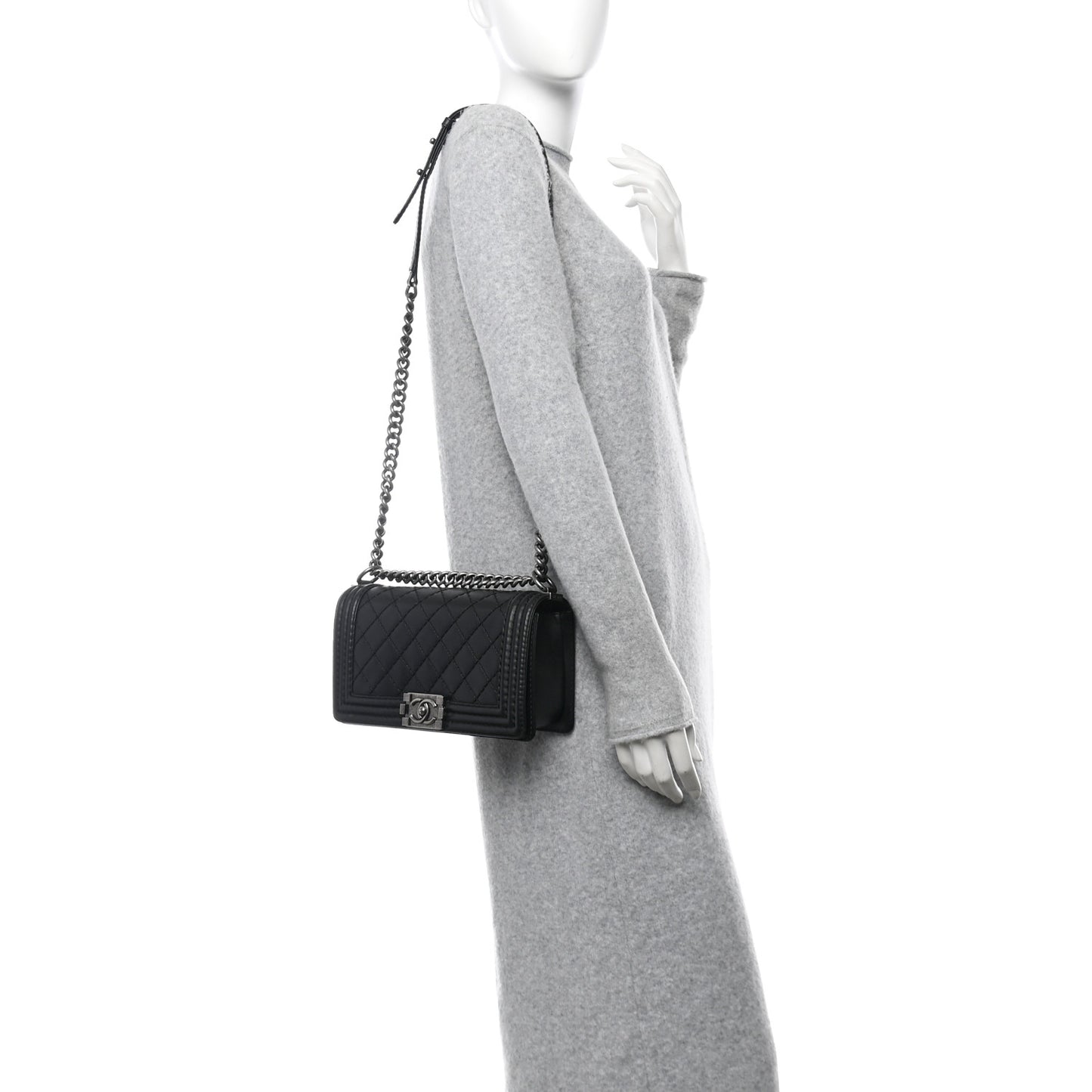 Calfskin Stitched Medium Boy Flap Black