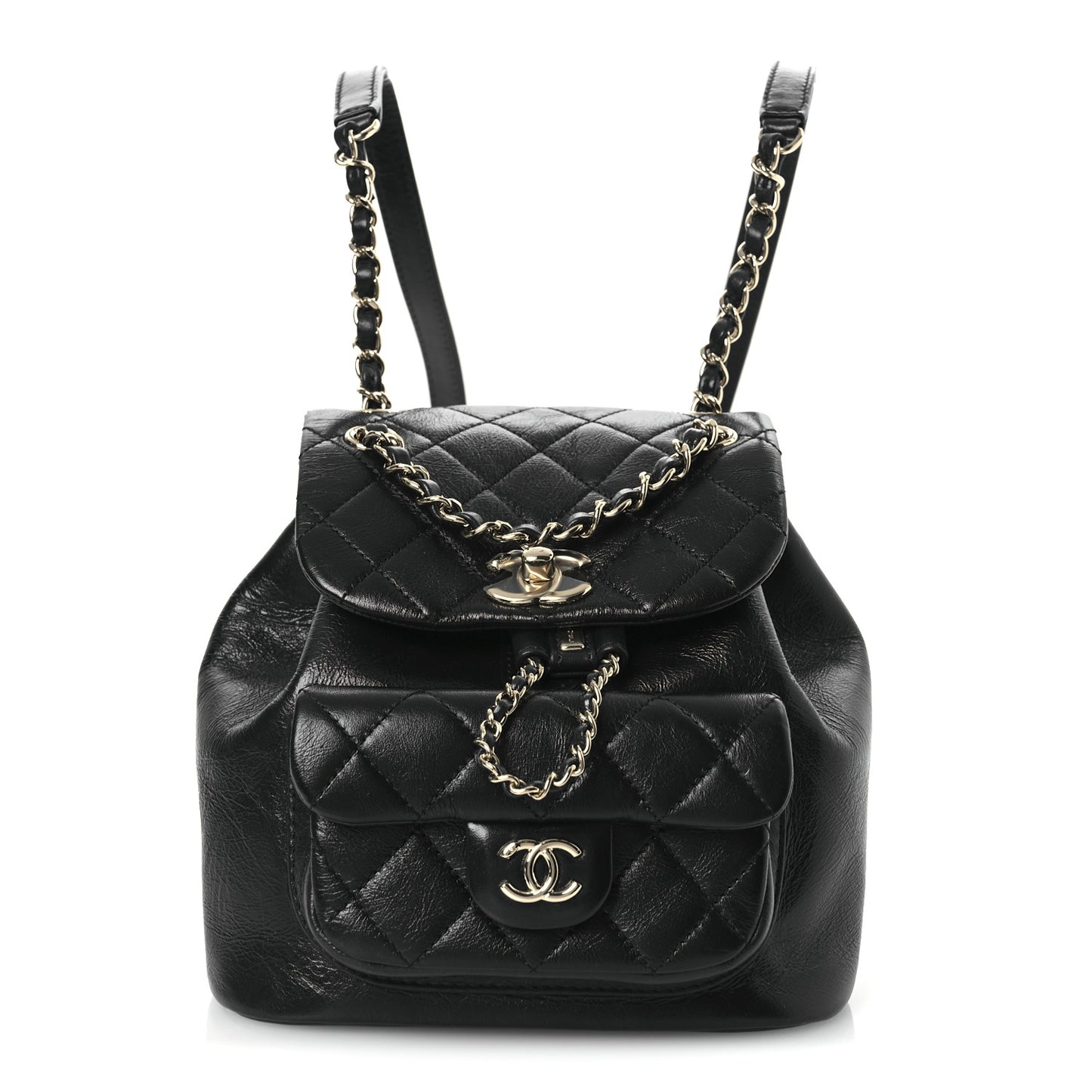 Lambskin Quilted Small Duma Drawstring Backpack Black