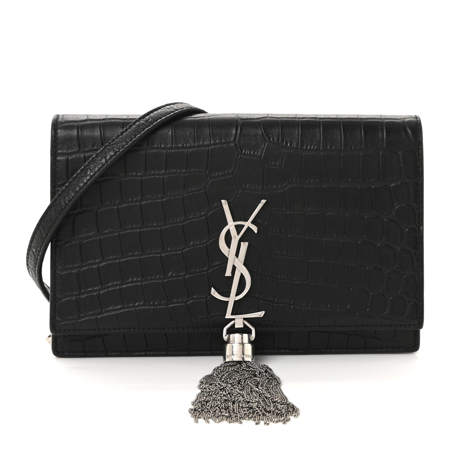 Saint Laurent Calfskin Crocodile Embossed Kate Monogram Tassel
