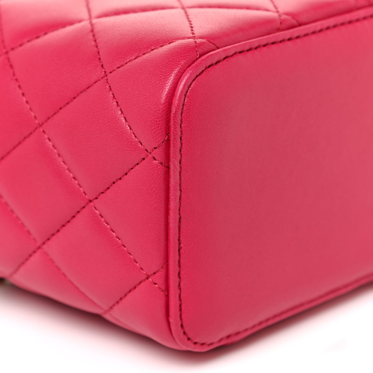 Lambskin Quilted Small Top Handle Vanity Case With Chain Dark Pink