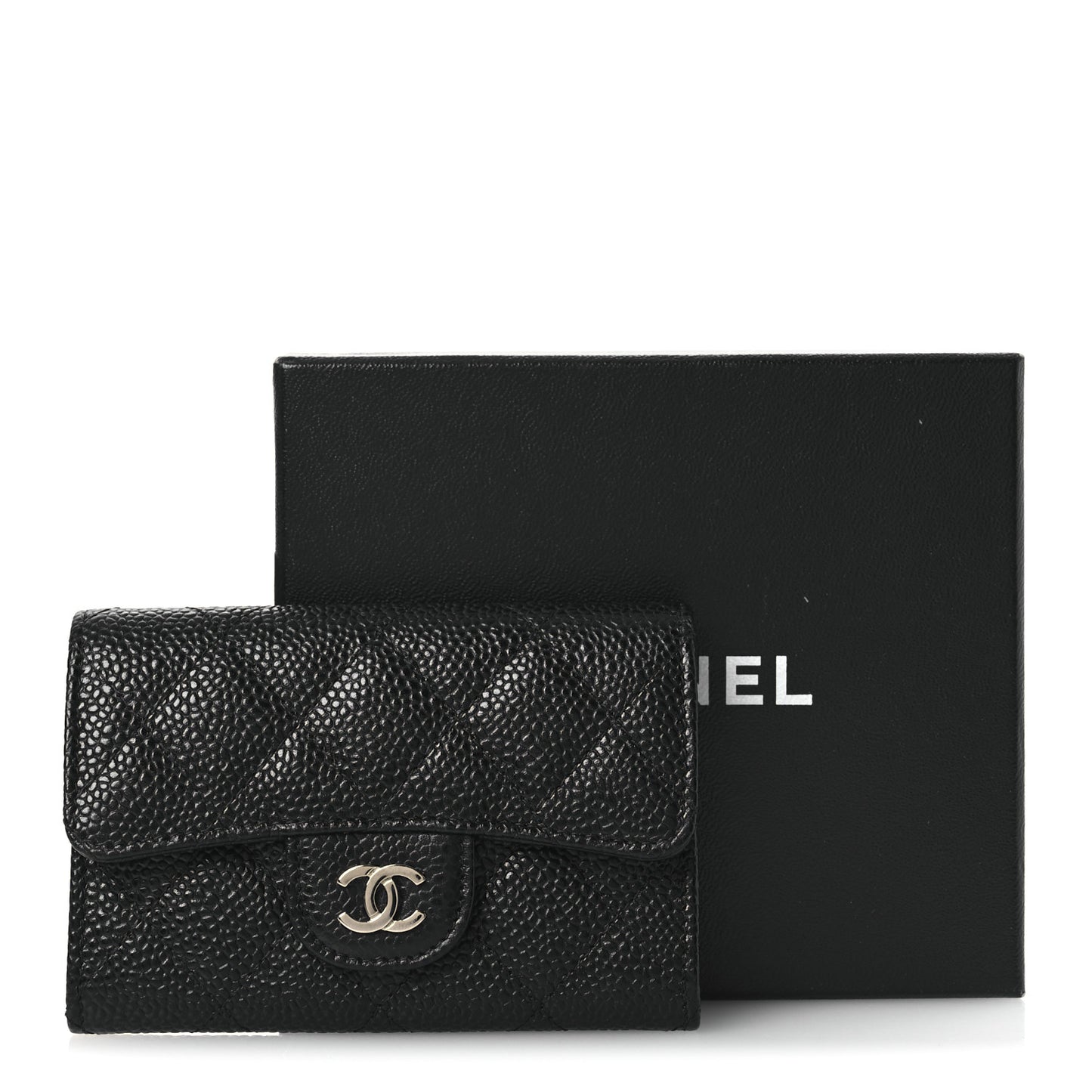 Caviar Quilted Flap Card Holder Wallet Black