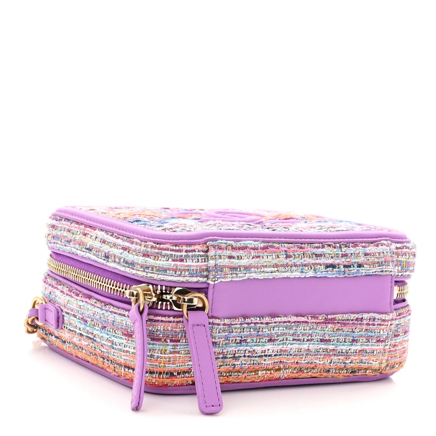 Tweed Quilted Small CC Filigree Vanity Case Purple Multicolor
