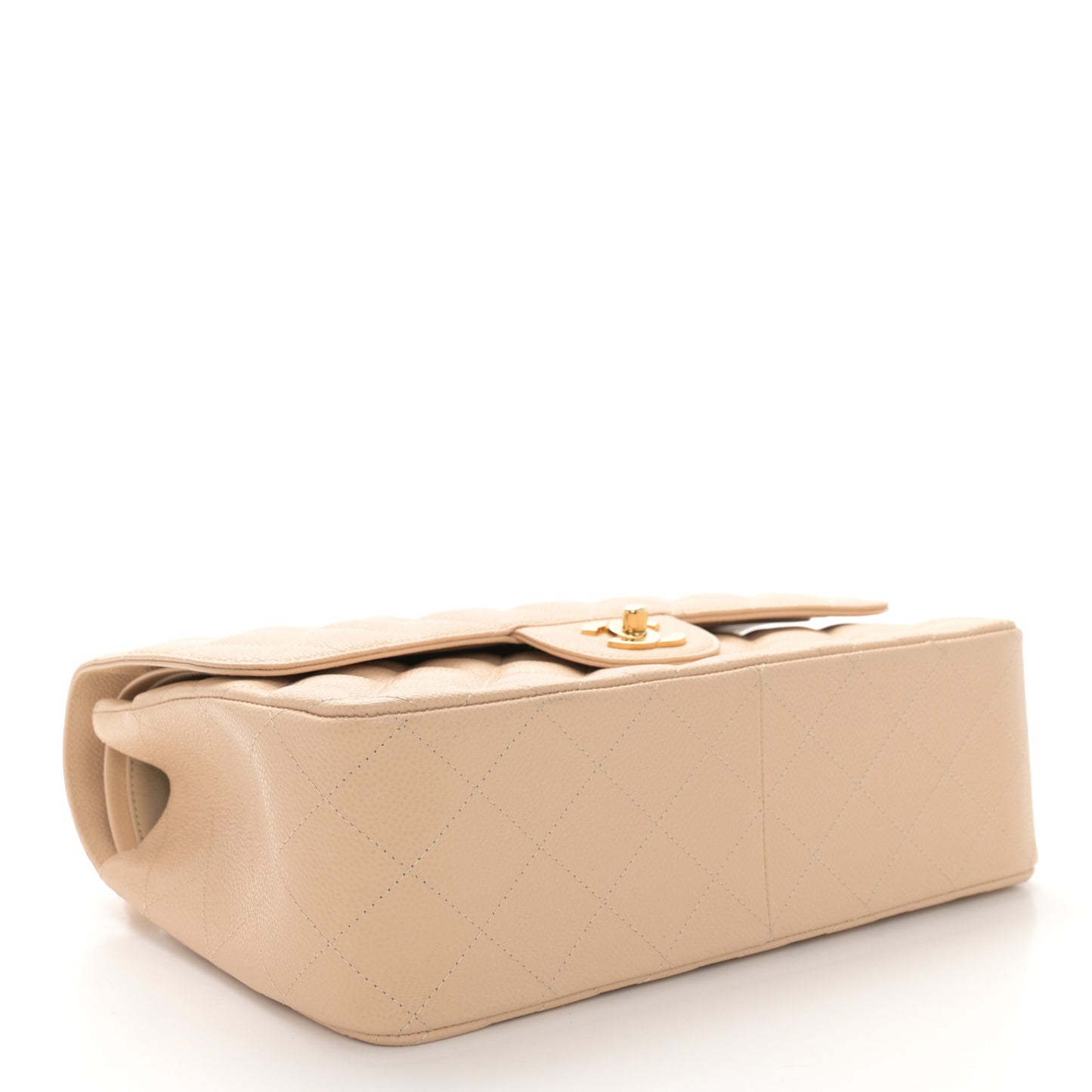 Caviar Quilted Jumbo Double Flap Beige Clair